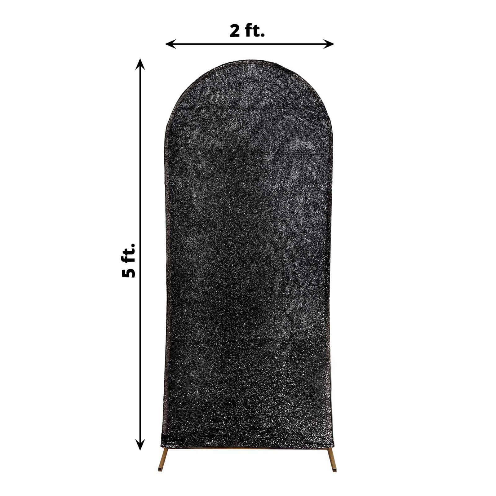 Hot Sale! 5ft Black Shimmer Tinsel Spandex Cover for Fitted Round Top Wedding Arch Backdrop Stand