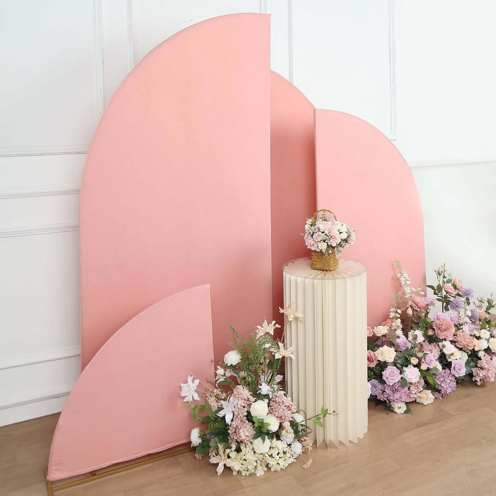 Custom-Fitted Set of 4 Dusty Rose Spandex Half Moon Wedding Arch Backdrop Covers