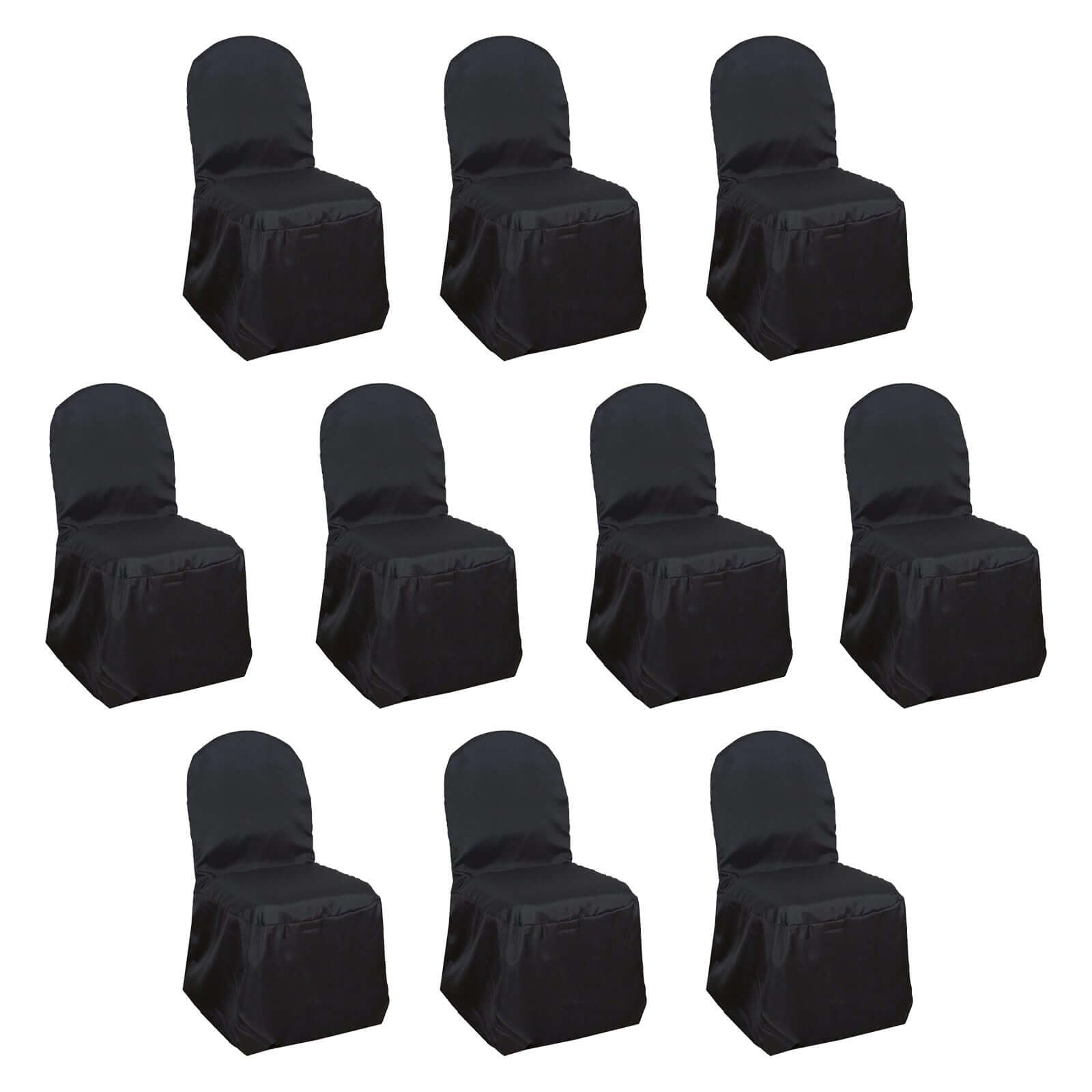 10-Pack Black Polyester Slip-On Chair Covers for Banquet Chairs - Stain-Resistant & Reusable