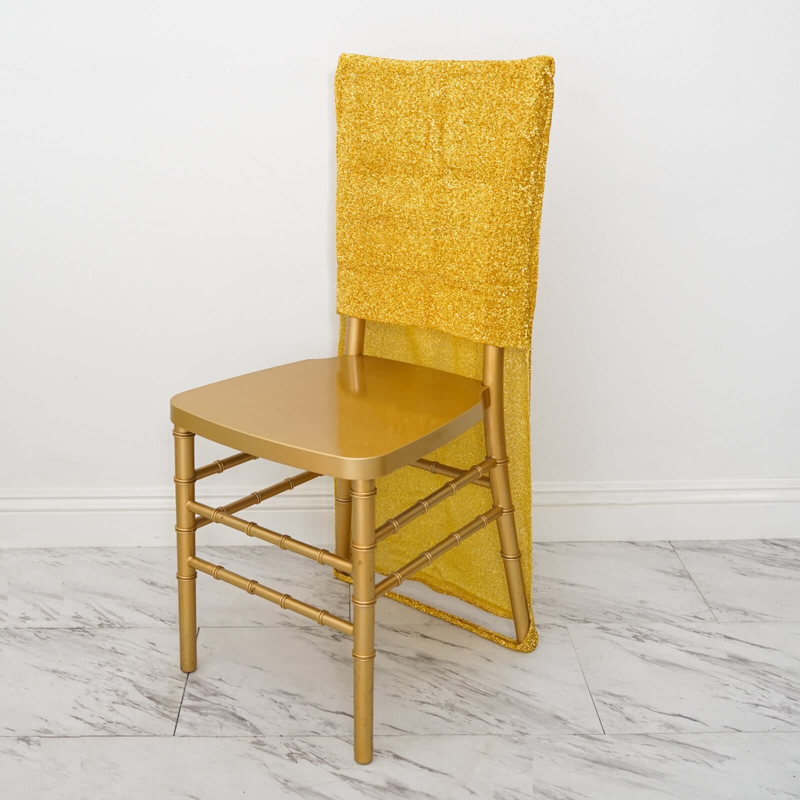 Durable Gold Metallic Shimmer Tinsel Spandex Stretch Slipcover for Chiavari Chair Backs
