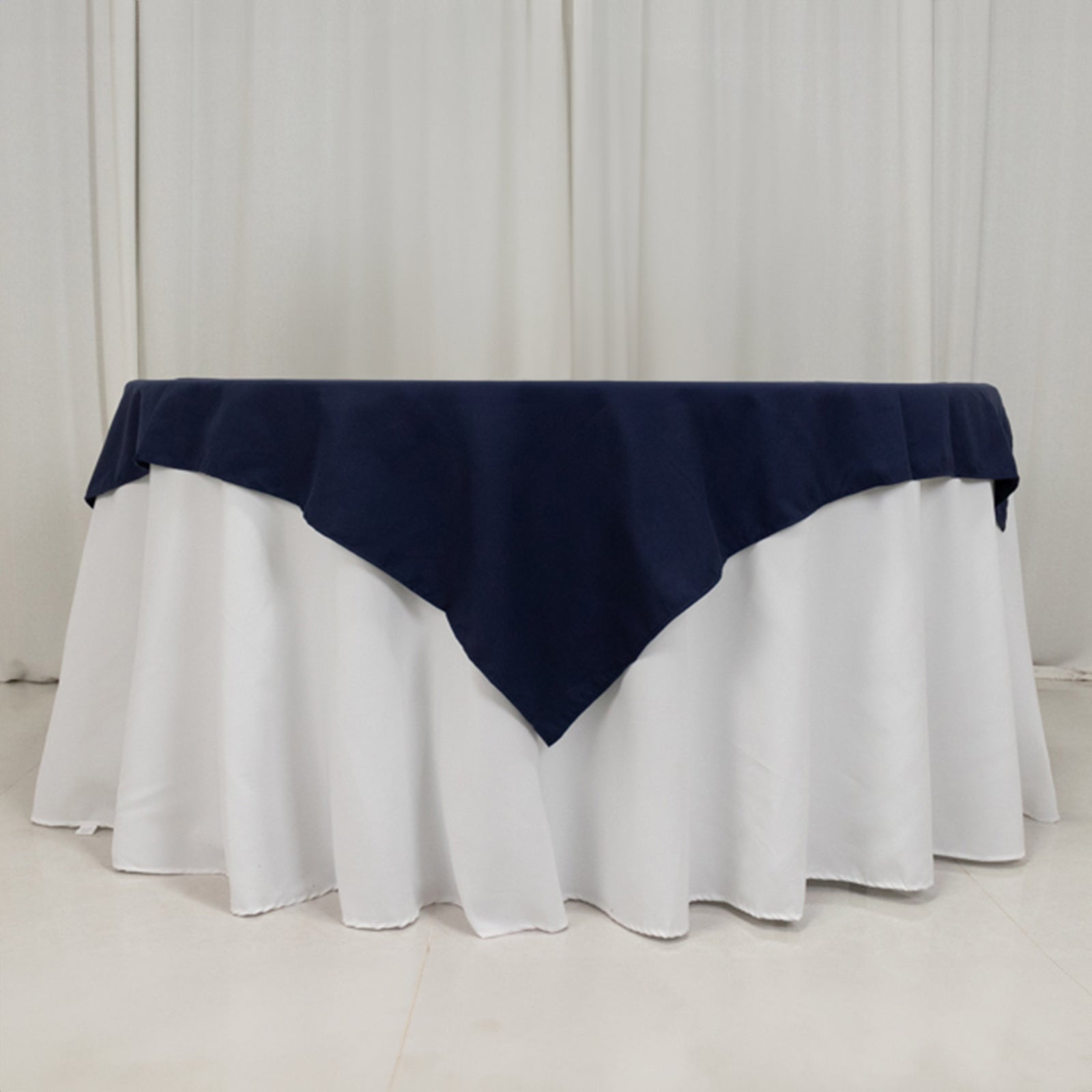 Wrinkle-Resistant Navy Cotton Blend 54x54 Square Table Overlay Table Topper