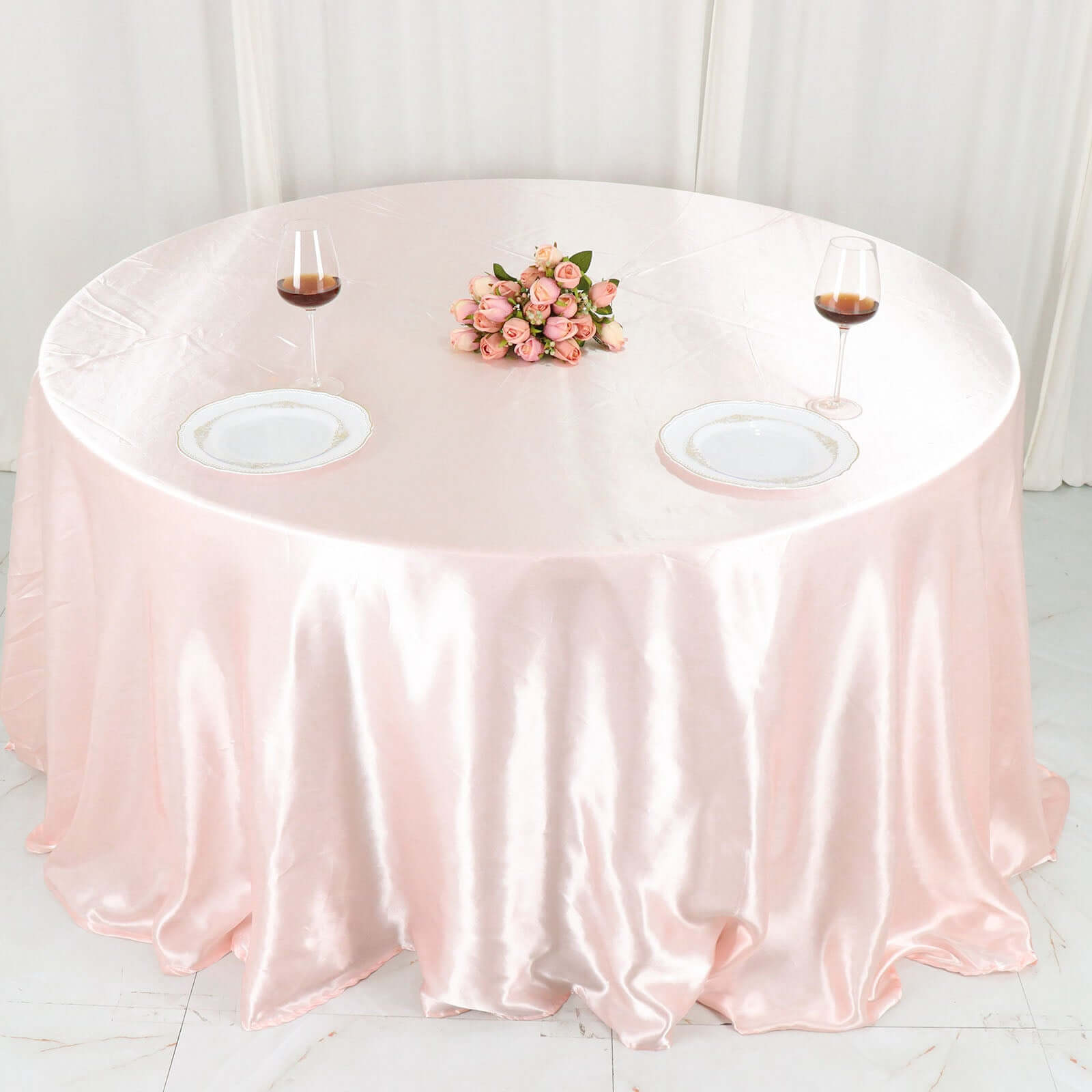Blush Satin 132-Inch Round Seamless Stylish Tablecloth