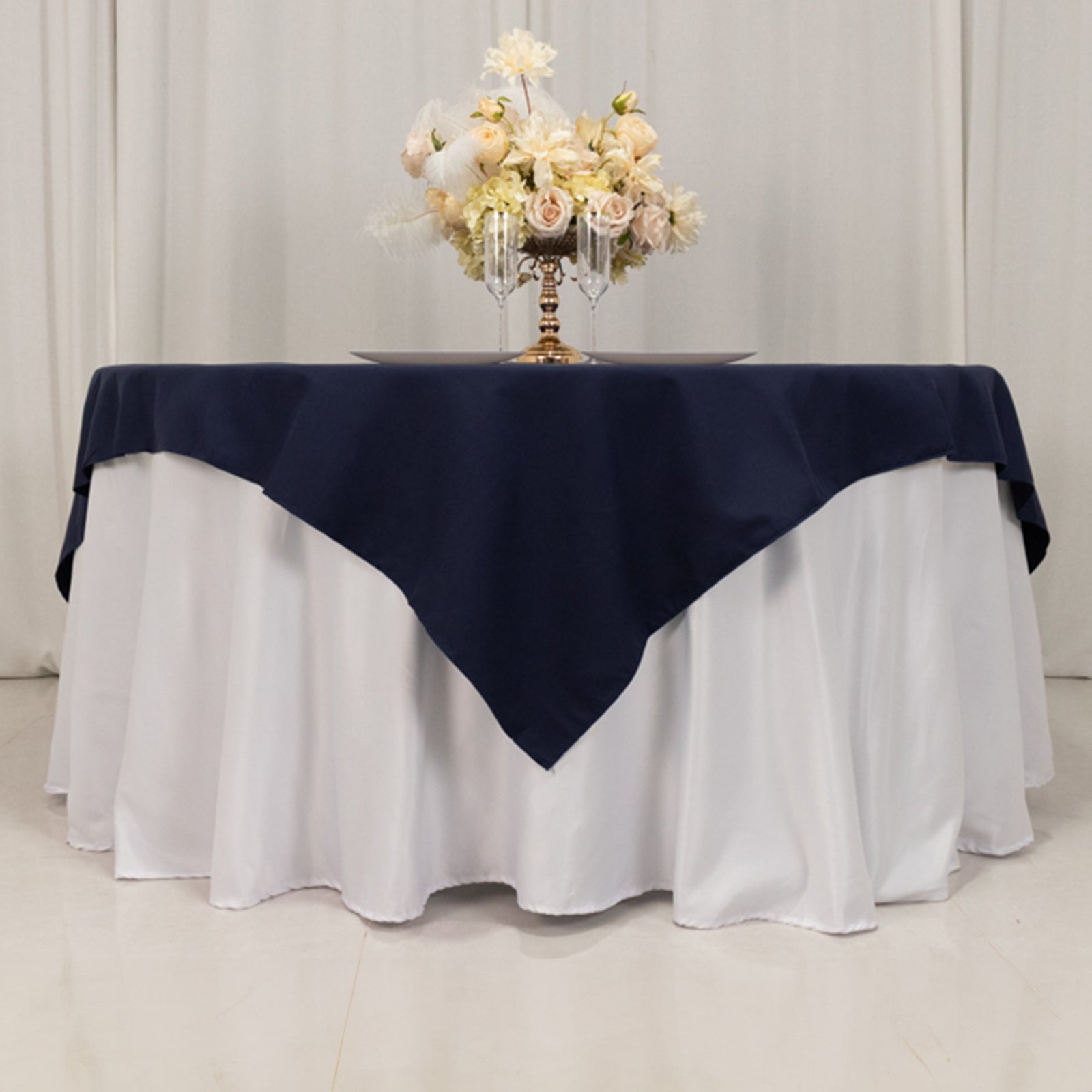 Navy 70x70 Wrinkle-Resistant Cotton Blend Square Table Overlay