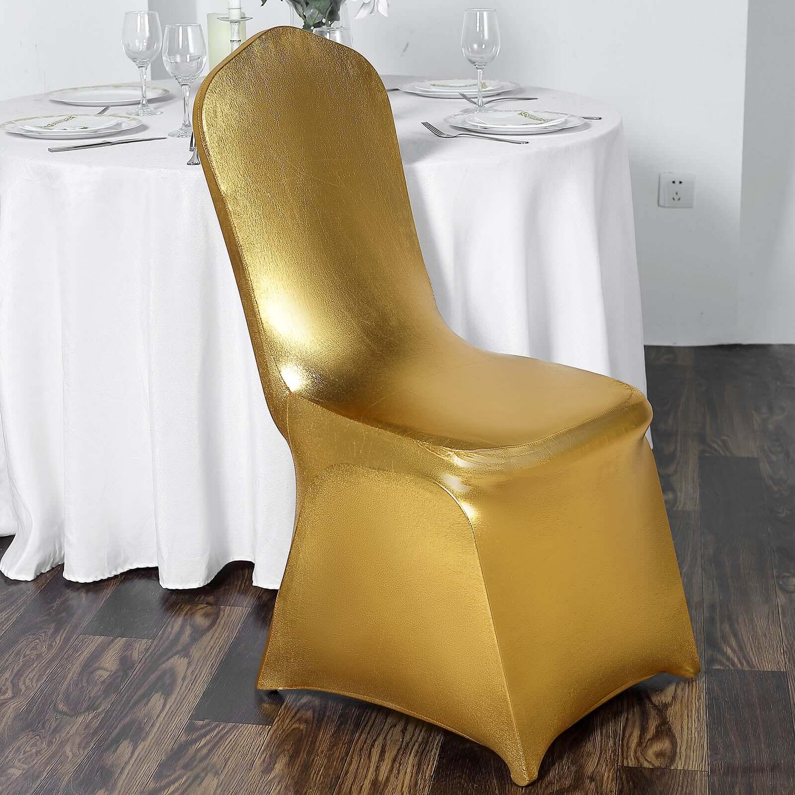 Premium Glittering Metallic Gold Spandex Banquet Chair Cover - Ideal for Special Events
