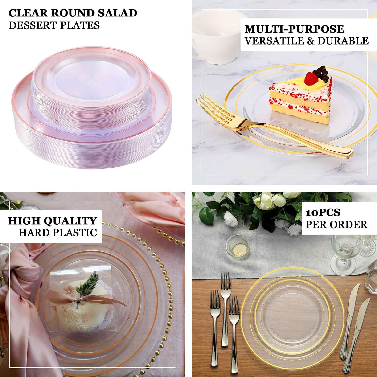Hot Deal! 10-Pack of Clear Plastic Dinner Plates with Elegant Gold Rim - Ideal Disposable Party Plates (10-inch)