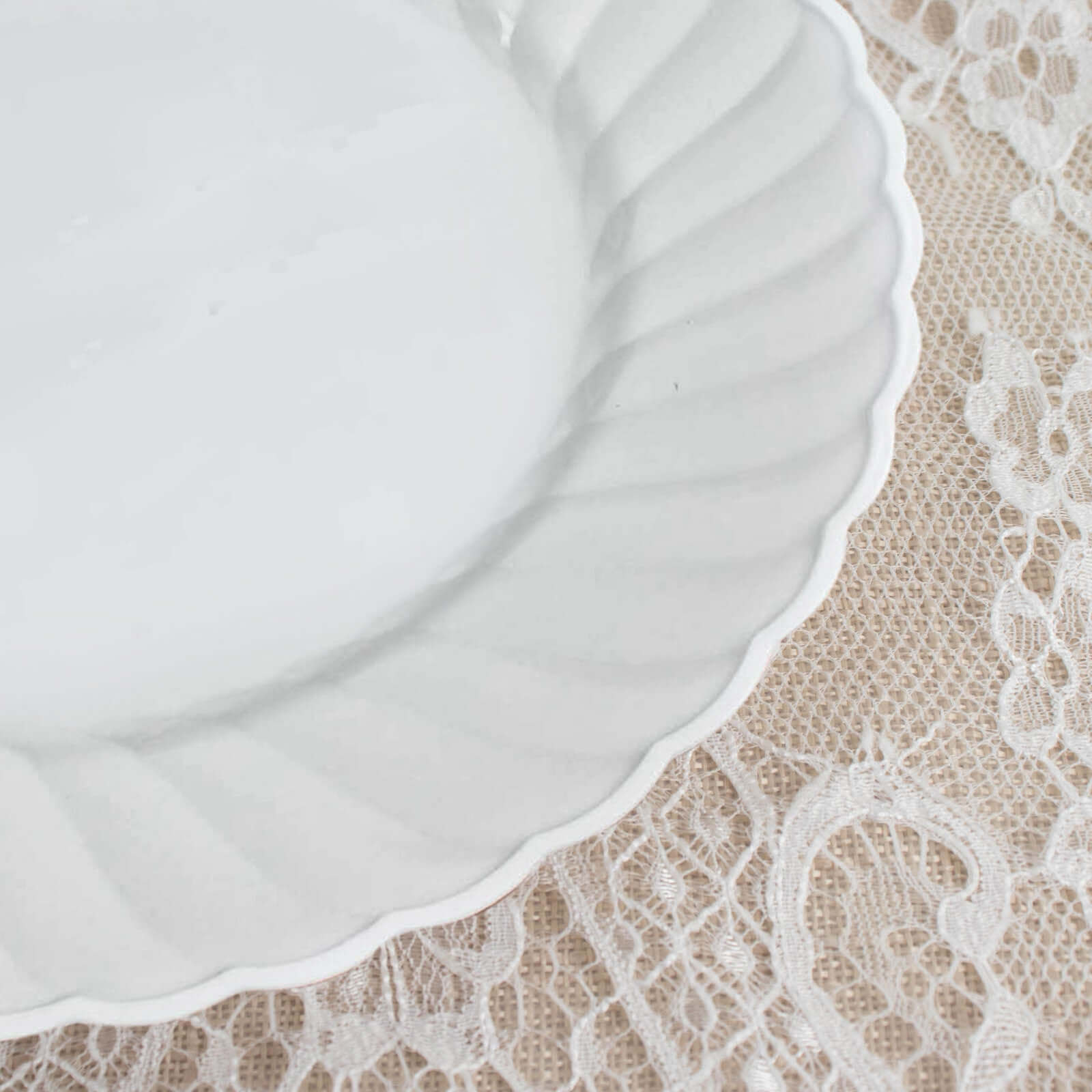 12-Piece Set of Sturdy White Plastic Dessert Plates with Flair Rim, 7.5 Inches