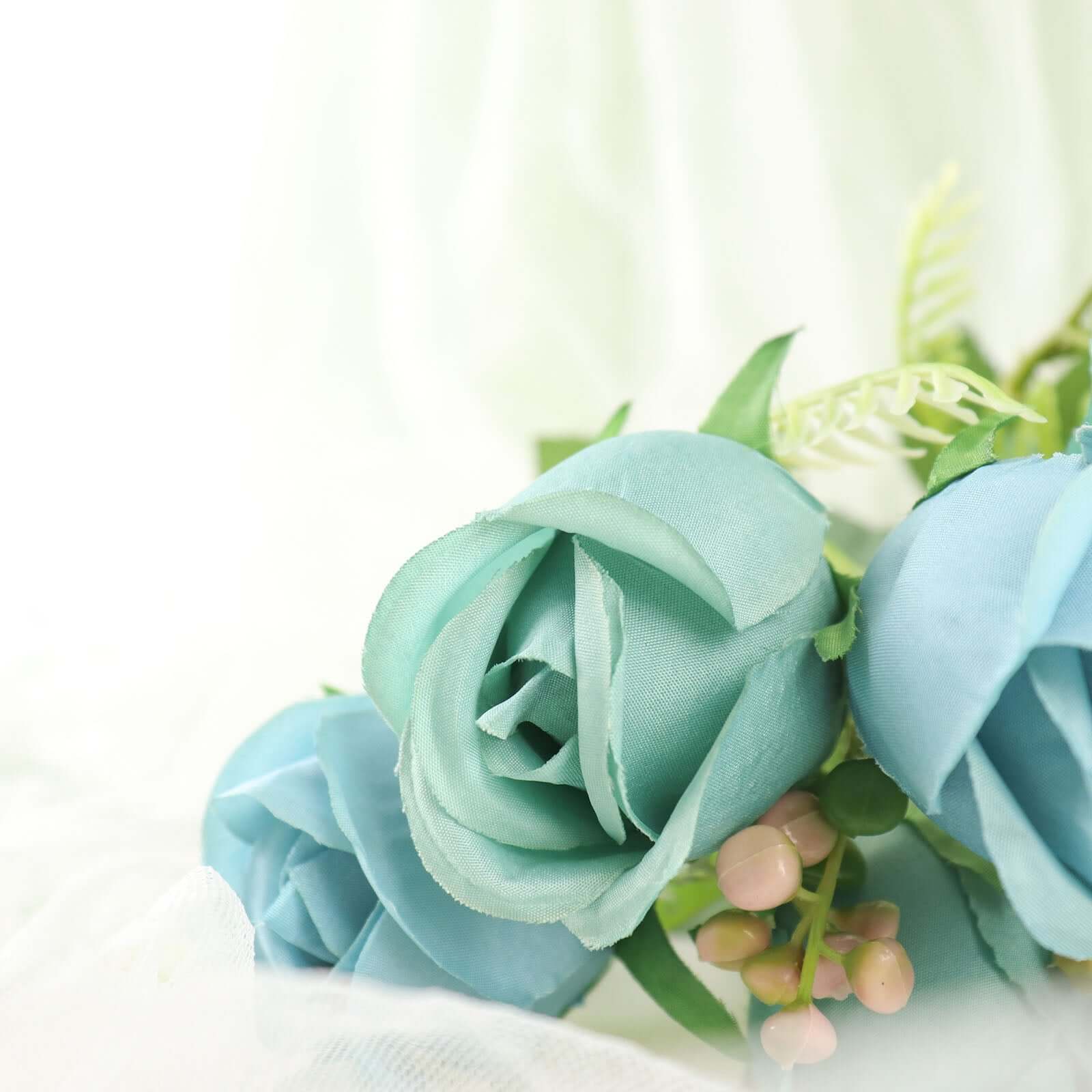 Hot Deal! 3-Pack 13" Dusty Blue Real Touch Silk Rose Bud Bridal Bouquets