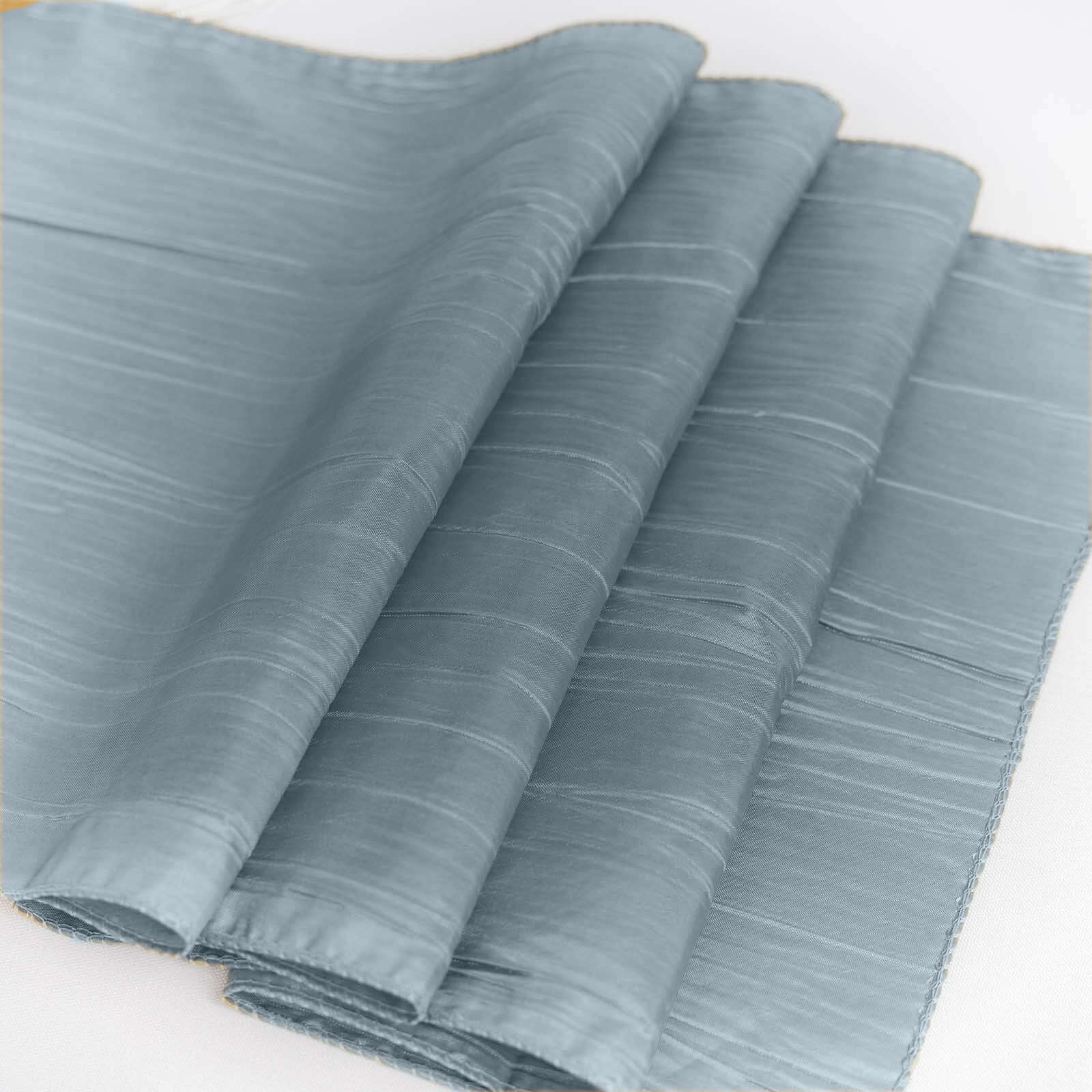 12x108 Dusty Blue Taffeta Table Runner with Accordion Crinkle & Metallic Shine