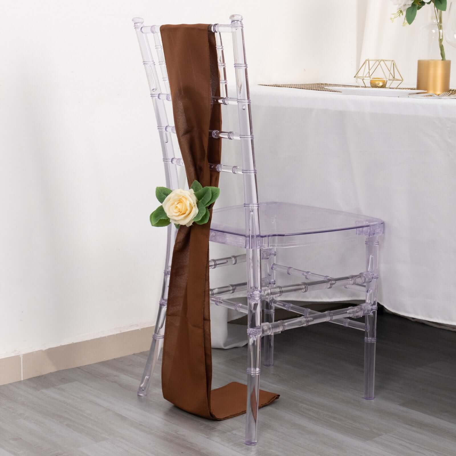 Hot Deal! 5-Piece Set of Polyester Chair Sashes in Cinnamon Brown, 6x108 Inches