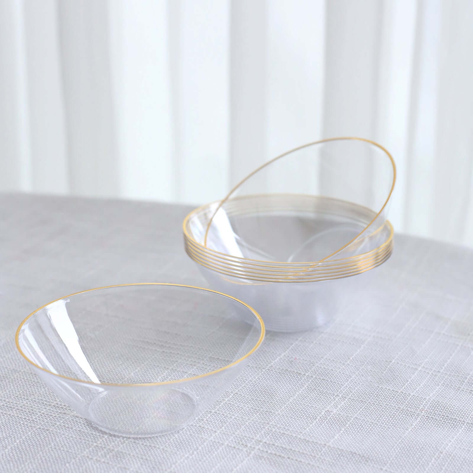 24-Pack 7oz Clear Premium Gold Rim Heavy Duty Plastic Ice Cream Bowls - Ideal for Celebrations
