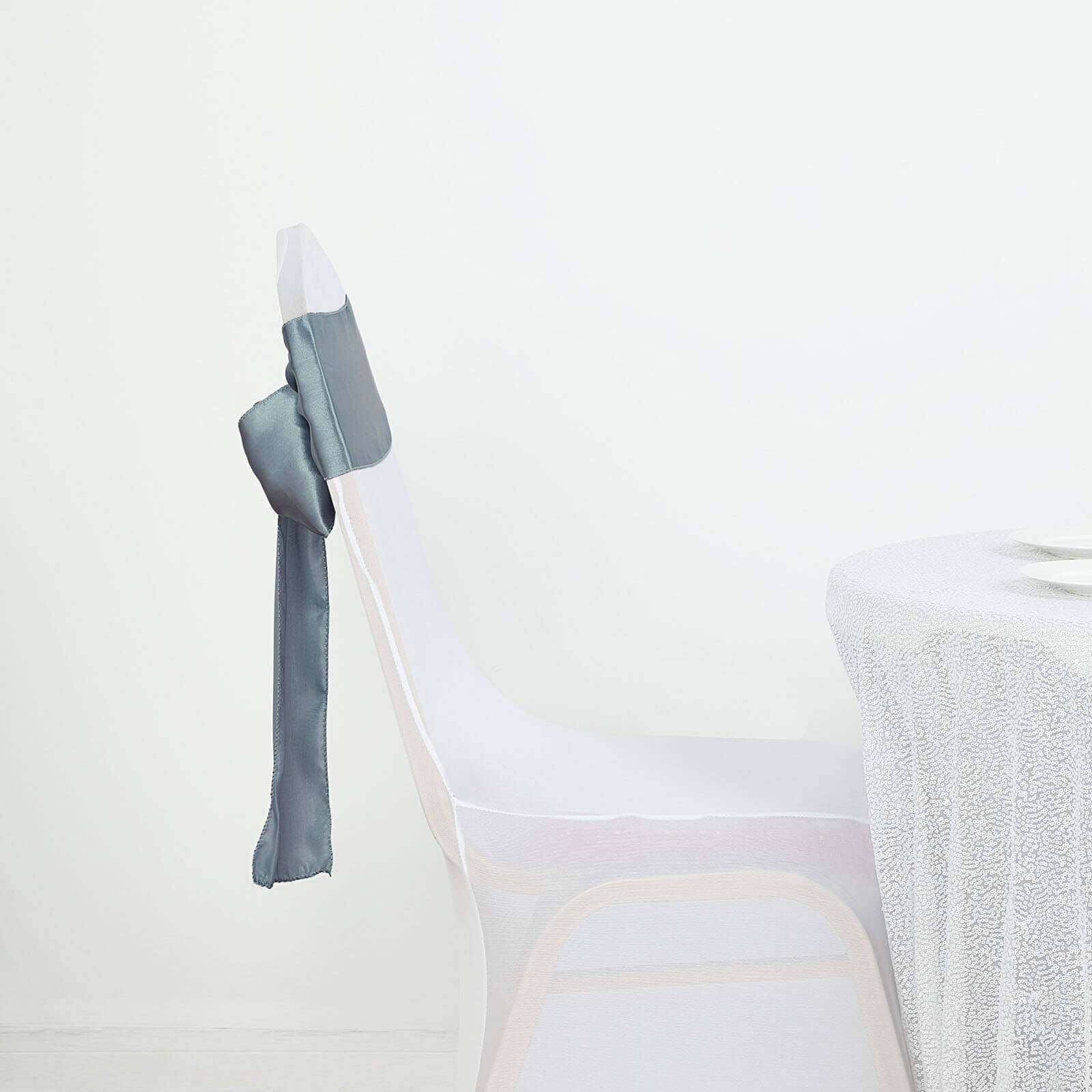 5-Pack Dusty Blue Satin Chair Sashes - Durable, Shiny Chair Bows, Great Deal