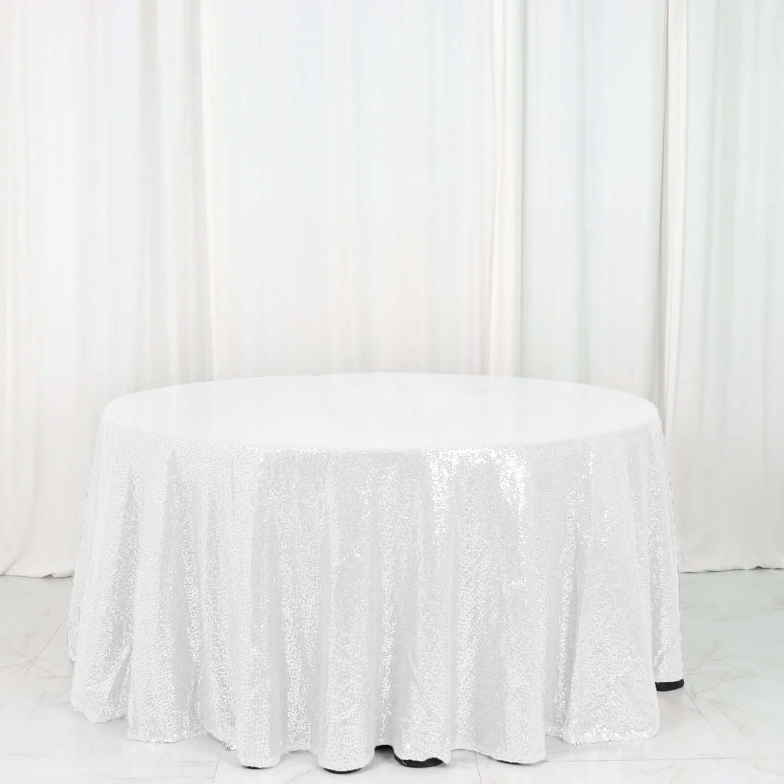 White Seamless Glittering 120 Round Sequin Tablecloth for Elegant Events