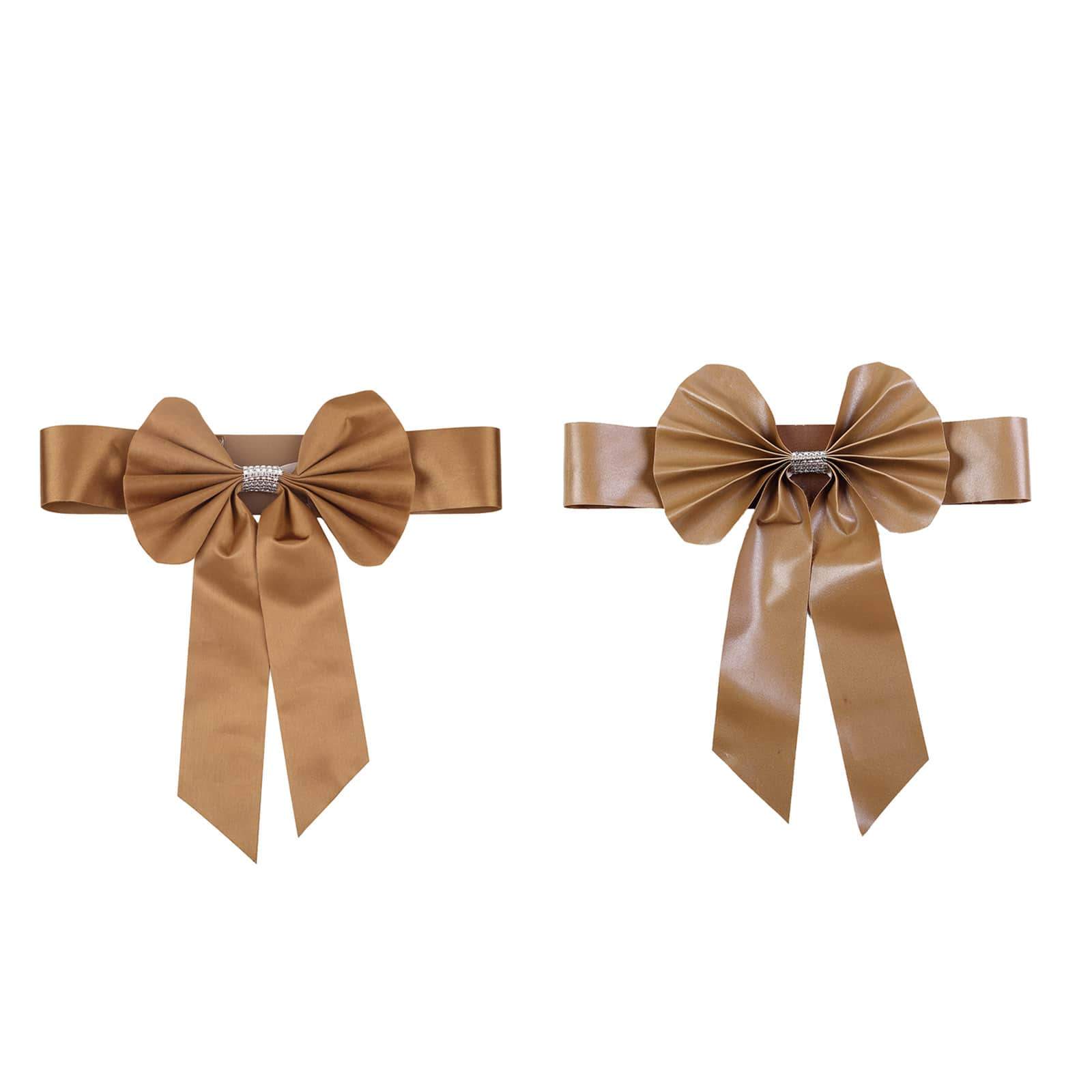 5-Pack Gold Satin Faux Leather Chair Sashes with Rhinestone Buckles - Ideal Party Decor