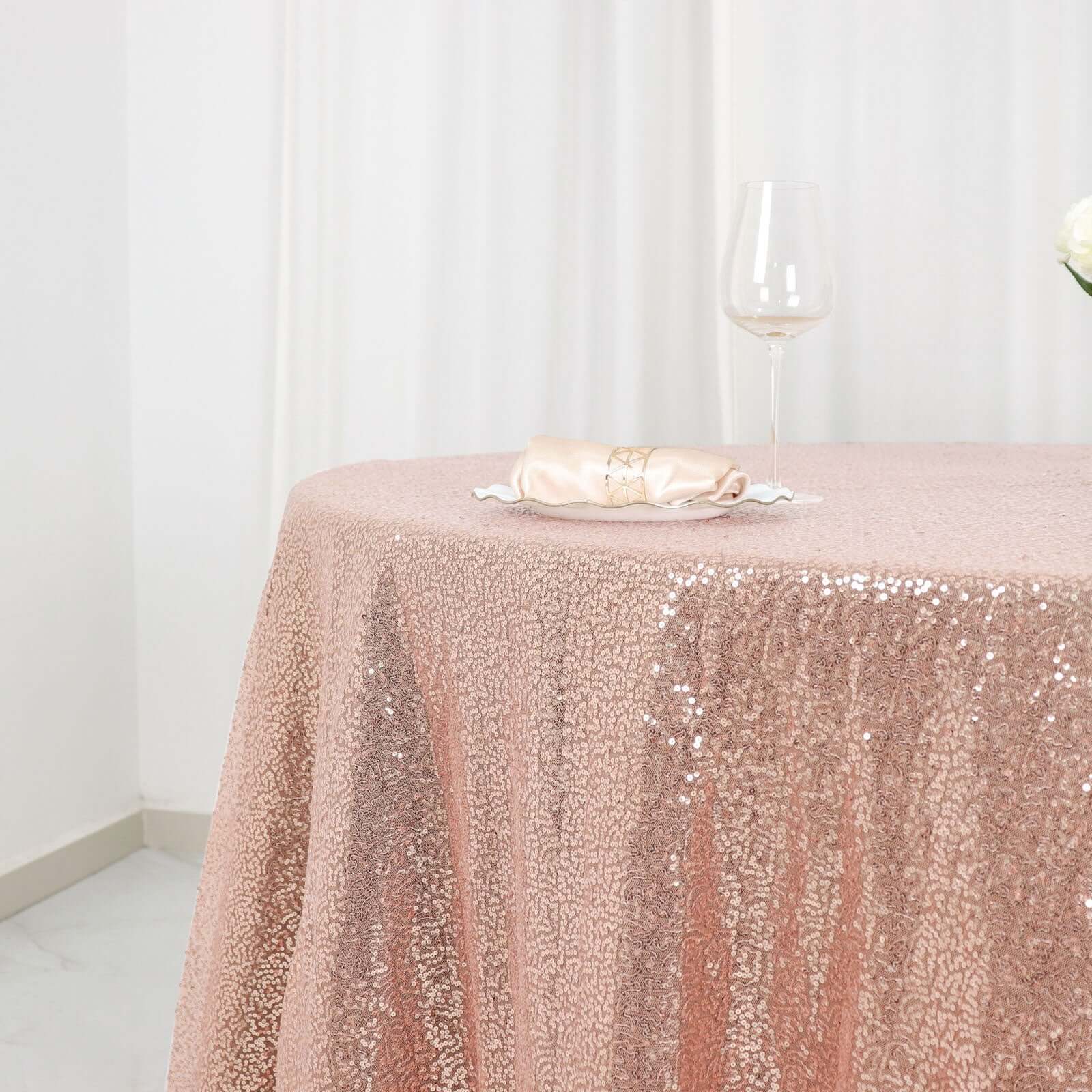 Hot! Seamless Rose Gold 120" Round Sequin Tablecloth