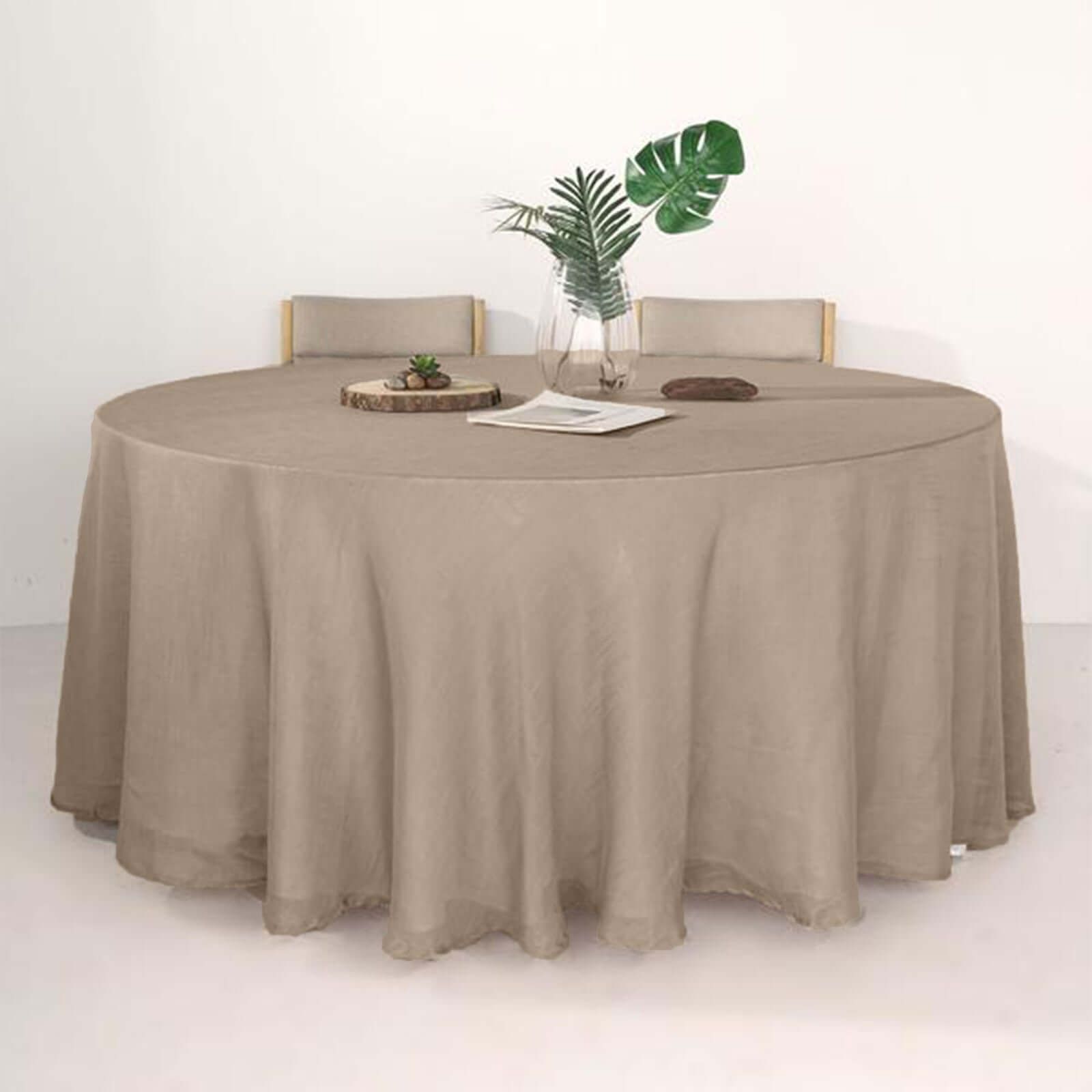 Hot! Taupe Faux Linen 120 Round Wrinkle-Resistant Tablecloth