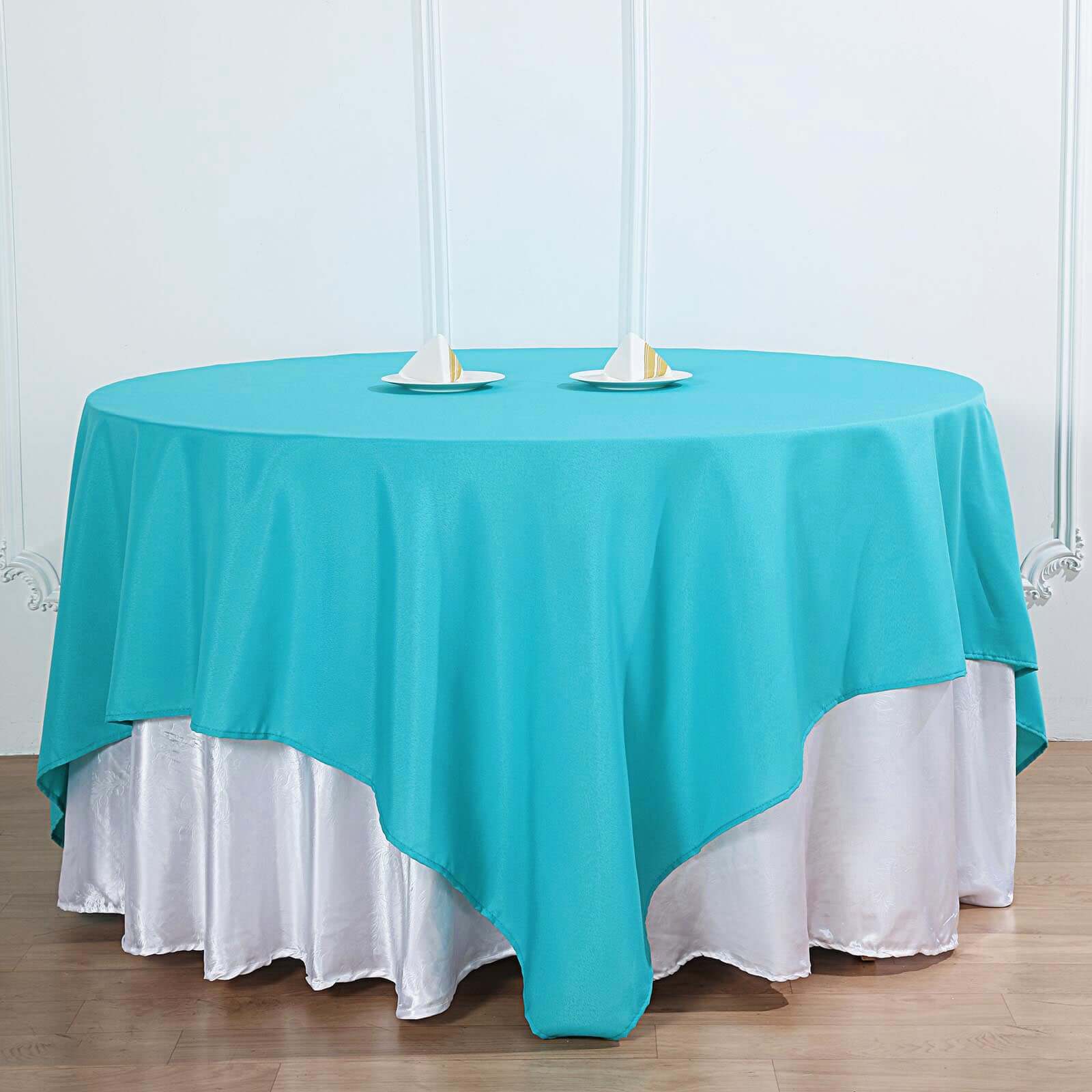 Turquoise 90x90 Polyester Square Table Overlay - Wrinkle-Free & Durable