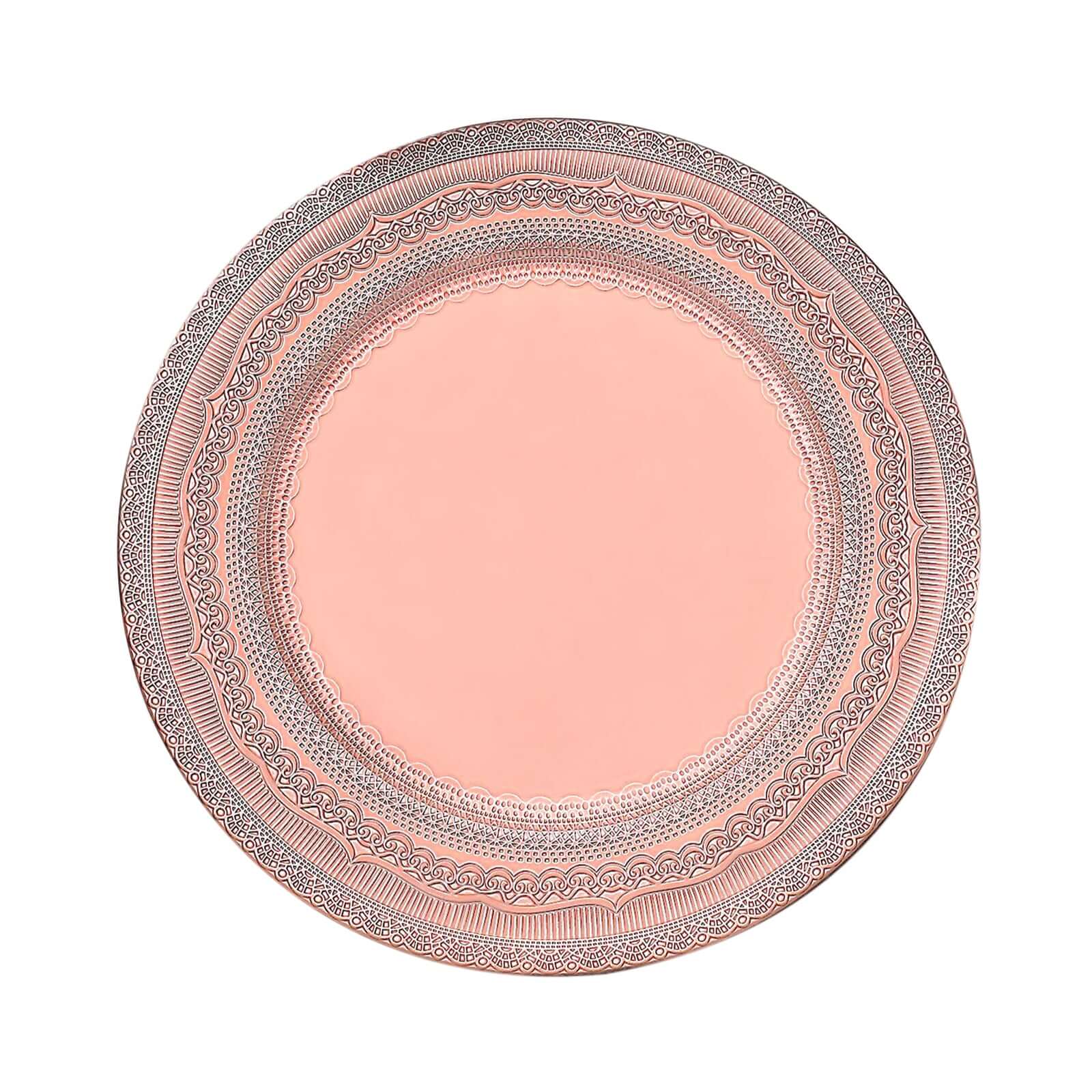 Hot Sale! 6-Pack 13-inch Rose Gold Acrylic Charger Plates with Lace-Embossed Rim for Table Decor