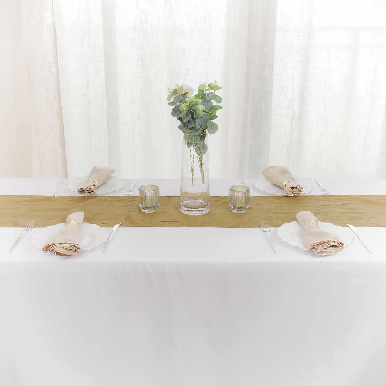 Exclusive Gold Taffeta 12x108 Table Runner with Accordion Crinkle for Modern Gatherings