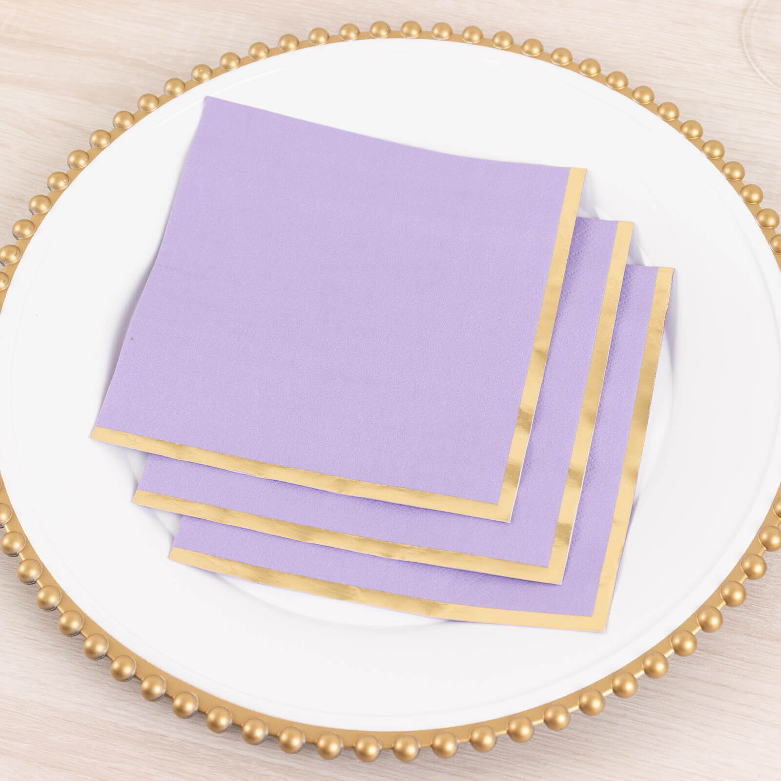 Hot Deal! 50-Pack Disposable 2-Ply Lavender Cocktail Paper Napkins with Gold Foil Edge, 6.5x6.5 for Events