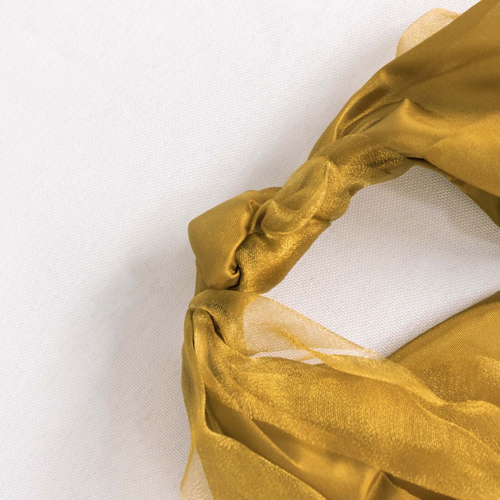 5-Pack Gold Chiffon Satin Curly Willow Chair Sashes - Easy Install, Ideal for Weddings
