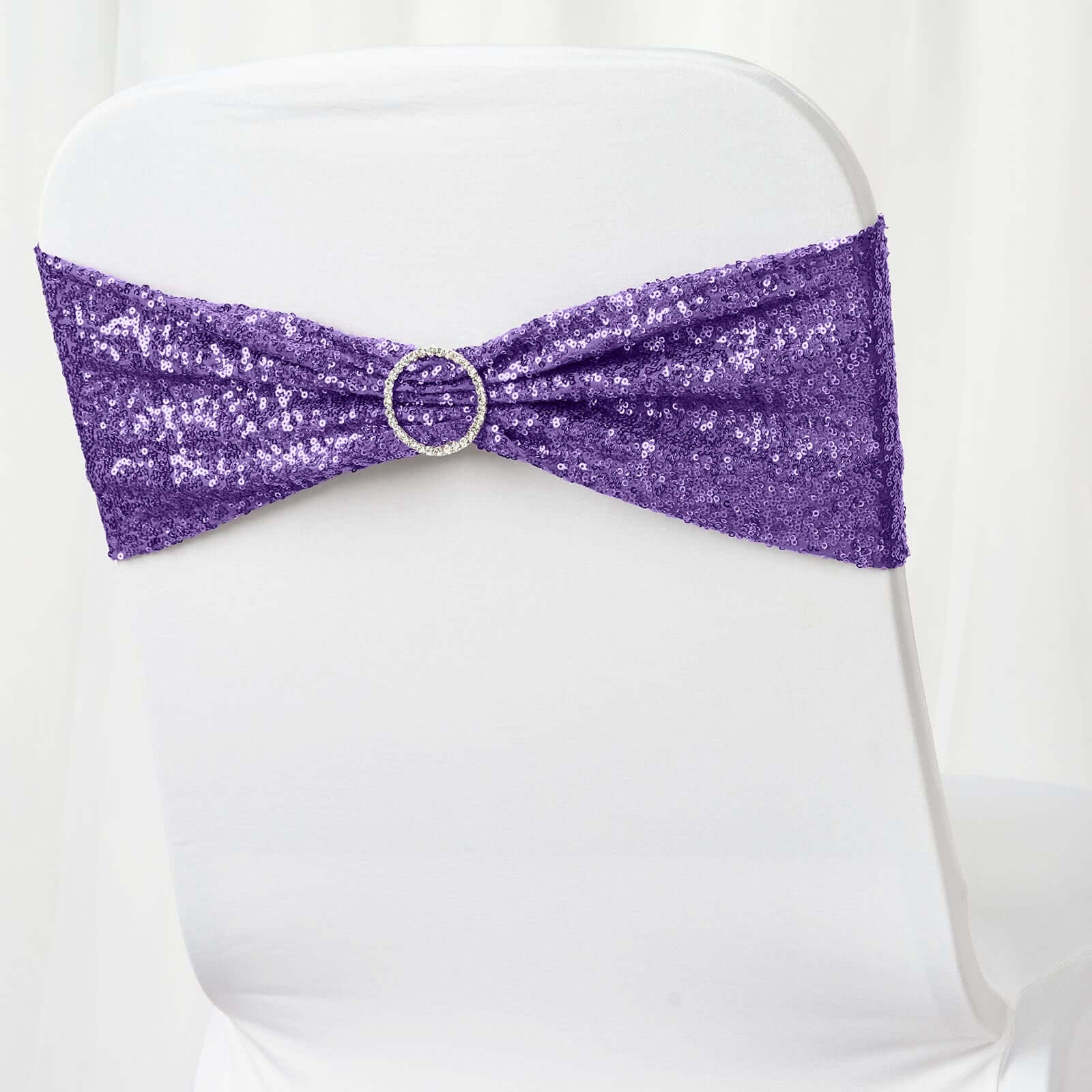 5-Piece Purple Sequin Spandex Stretch Chair Bands, 6x15 Inches