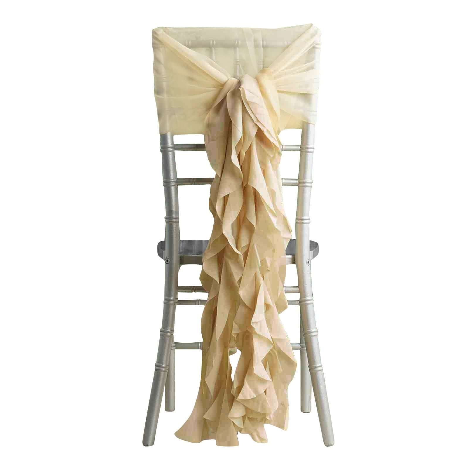 Stylish Champagne Chiffon Chair Sashes with Willow Ruffles - 1 Set