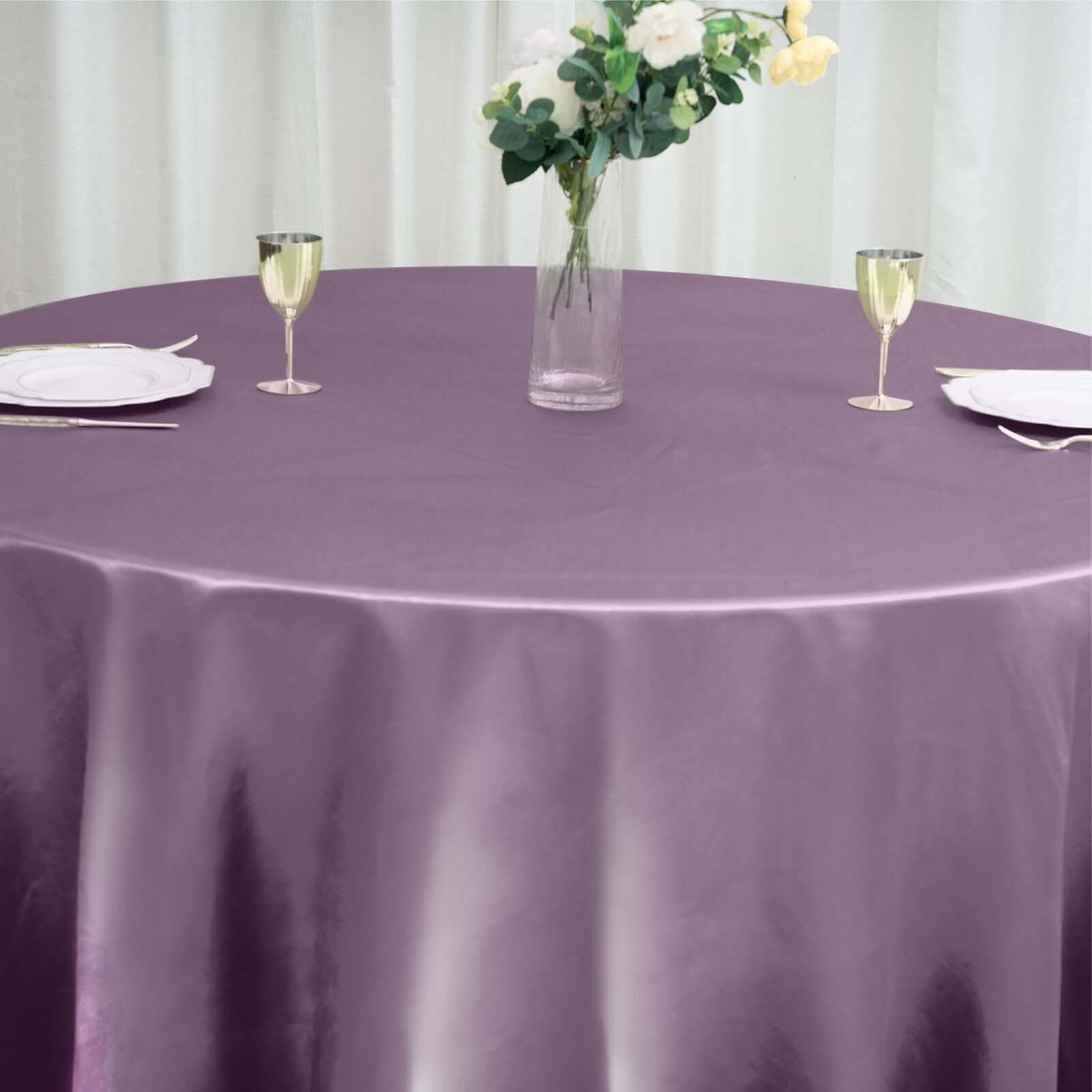 Stylish Seamless Satin Round Tablecloth in Violet Amethyst - 120 Inch for Various Events