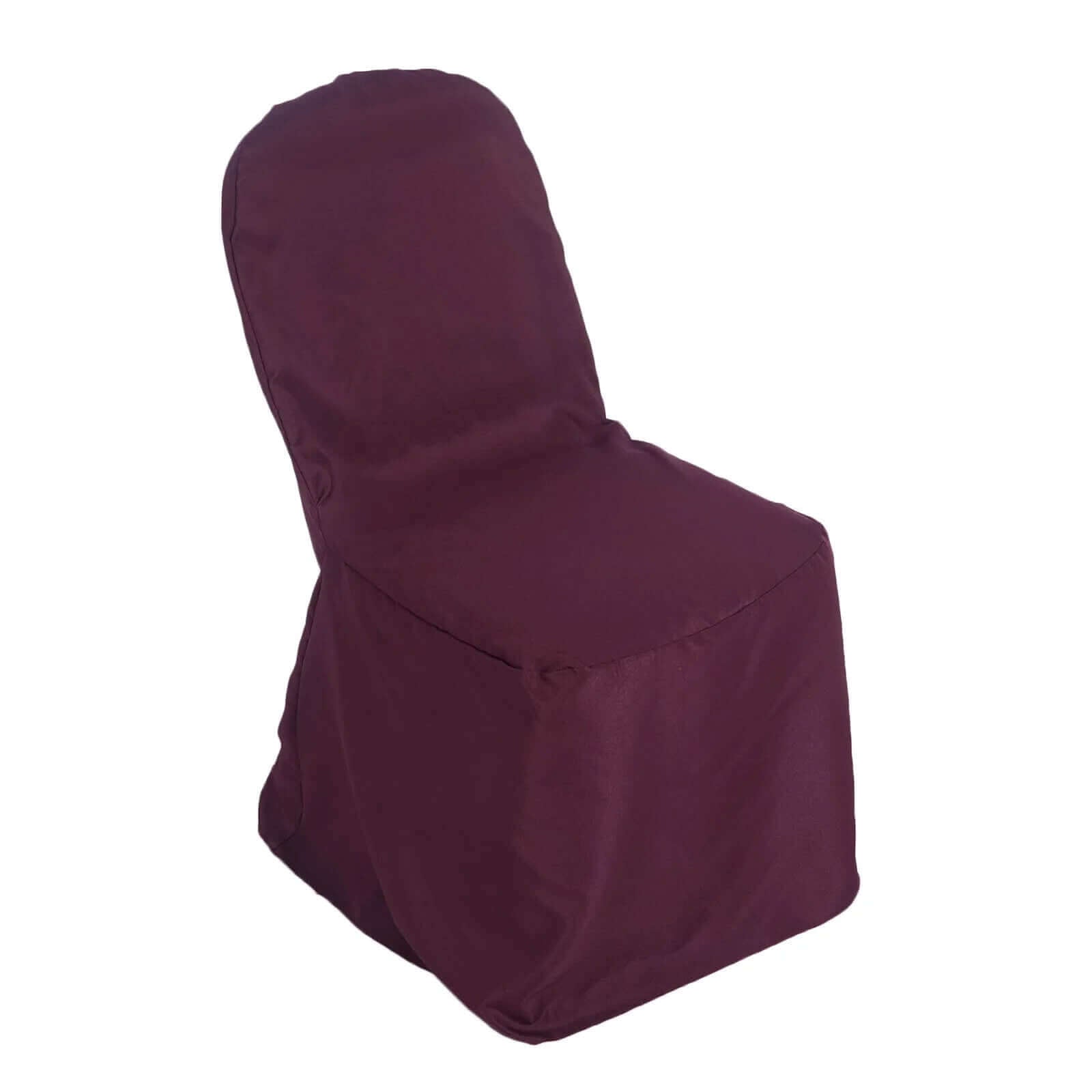 10-Pack Burgundy Polyester Chair Covers for Banquet Chairs - Stain-Resistant & Reusable