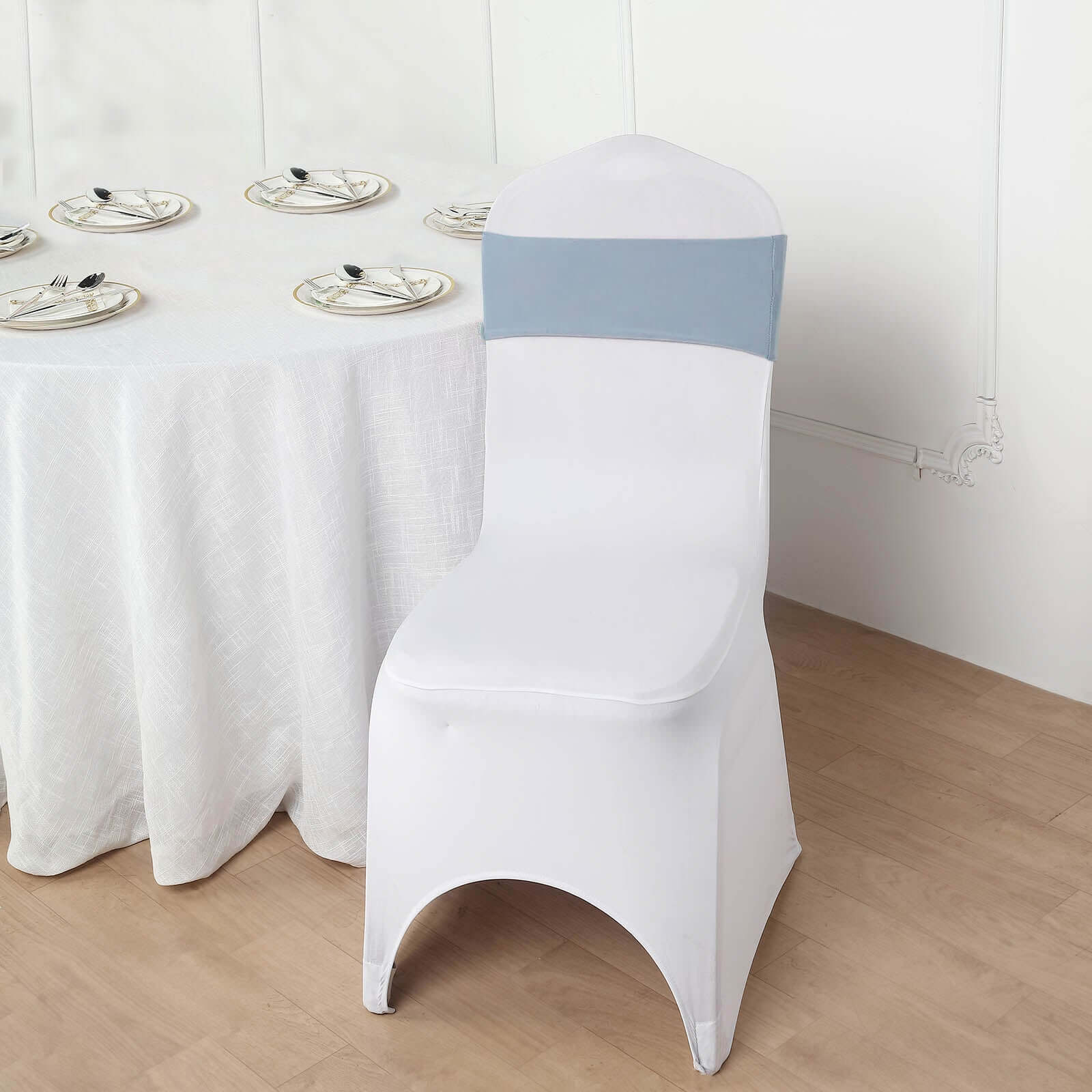 5-Piece Set of Dusty Blue Stretch Spandex Chair Sashes - Heavy-Duty 5x12 Bands