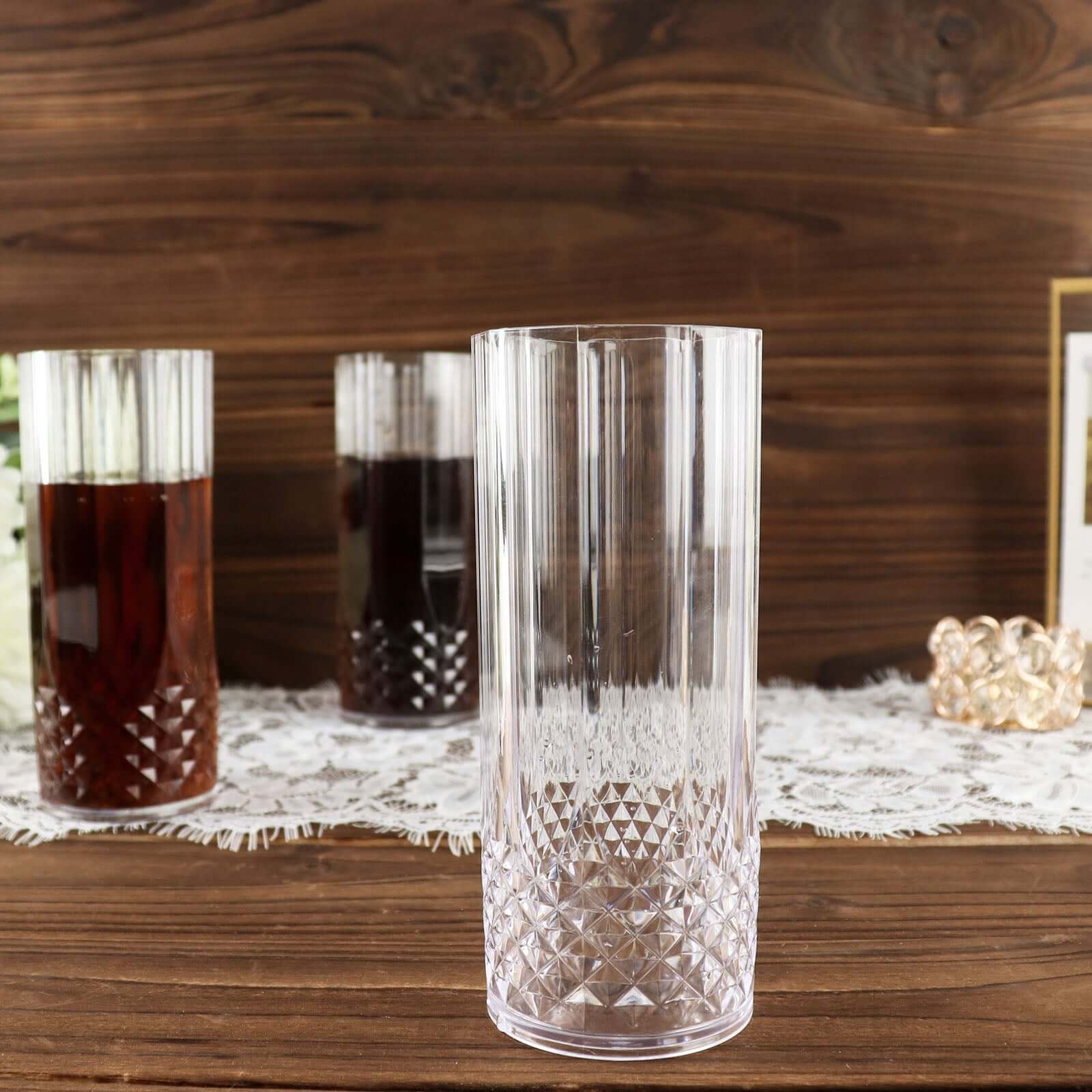6-Pack Shatterproof 14oz Clear Plastic Highball Cocktail Tumblers with Crystal Cut Style