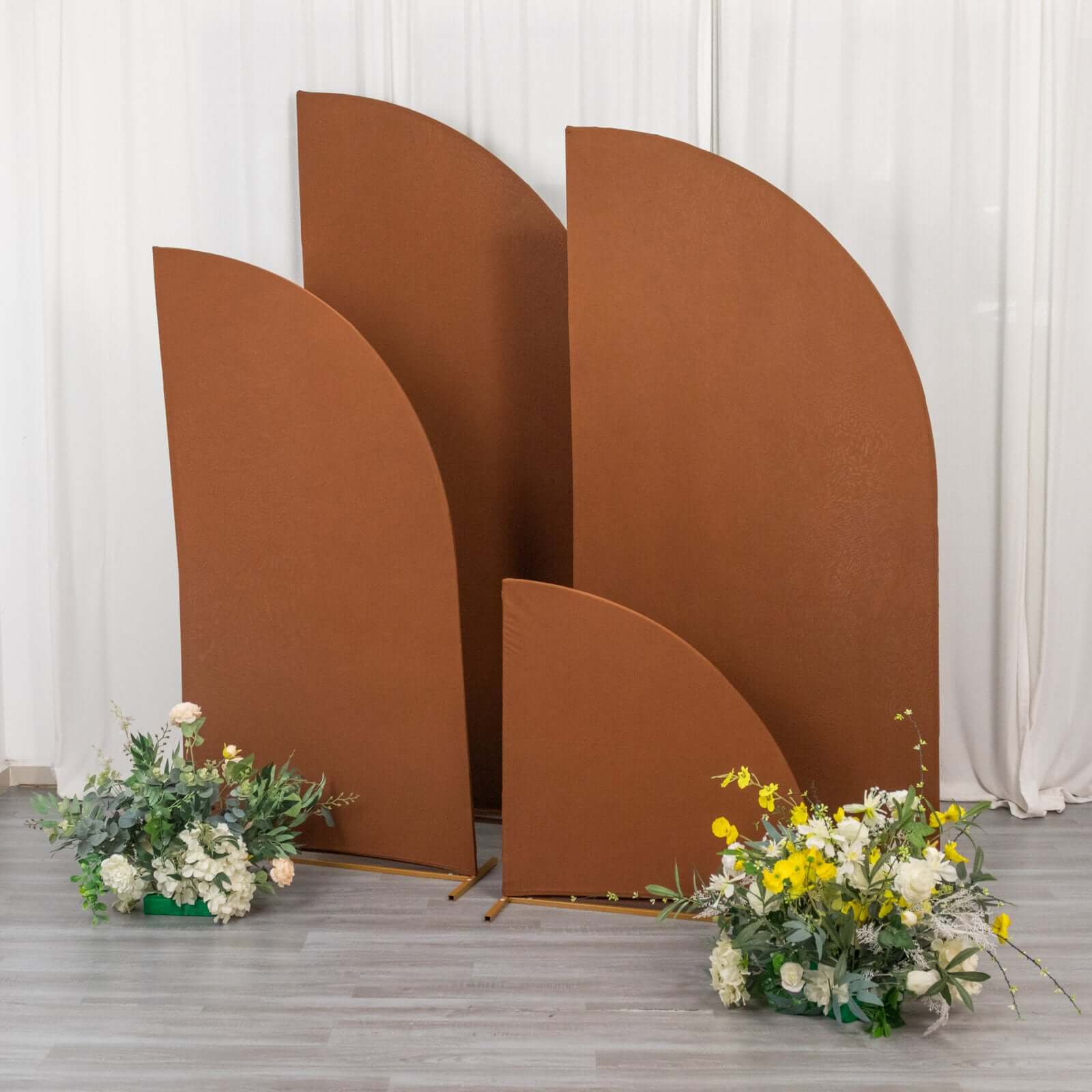 Set of 4 Custom-Fitted Matte Cinnamon Brown Spandex Half Moon Wedding Arch Backdrop Covers in 4 Sizes