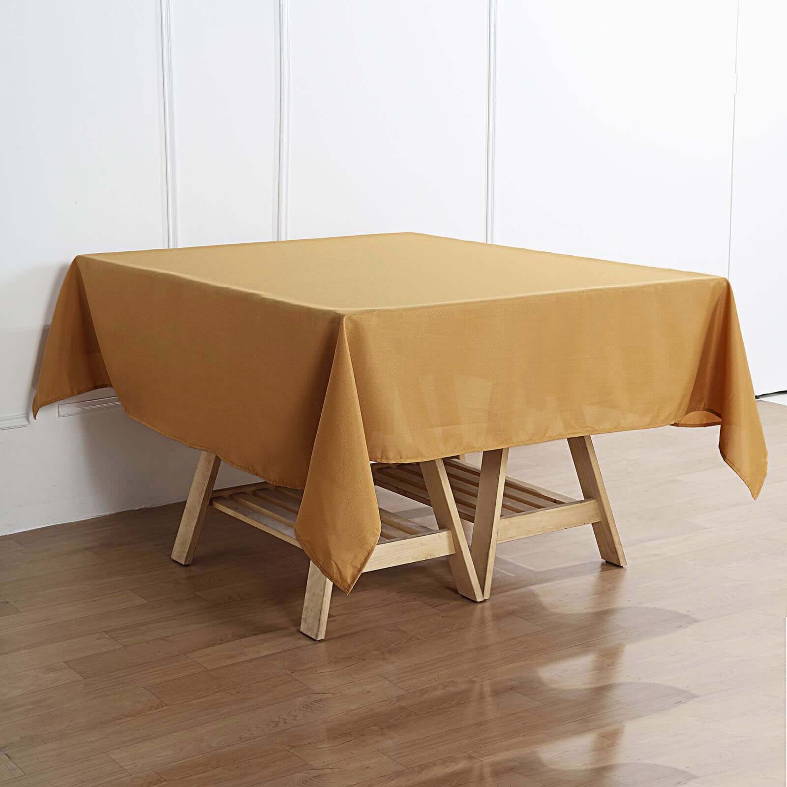 Durable Gold 70x70 Polyester Square Tablecloth - Wrinkle-Free