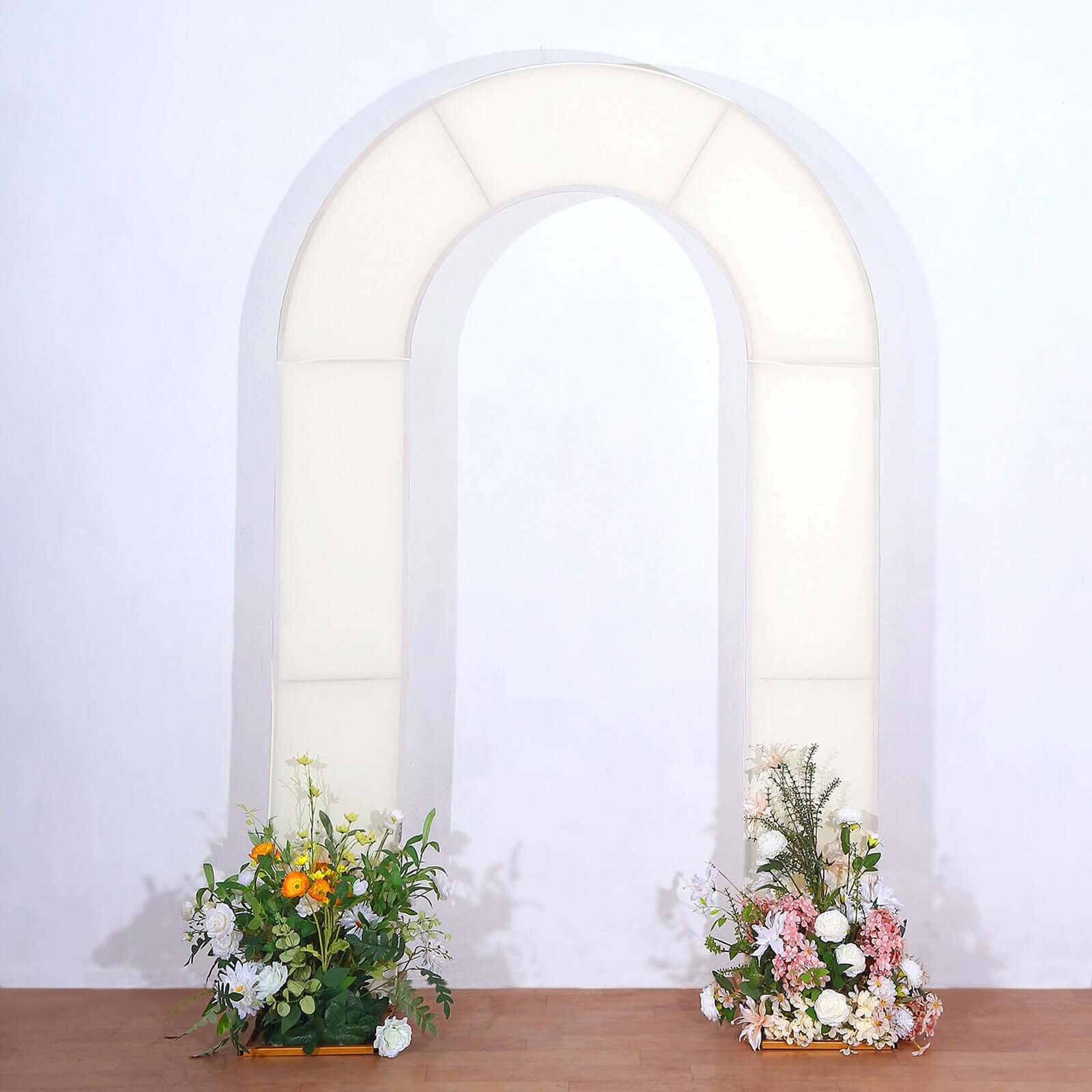 Premium 8ft Ivory Spandex U-Shaped Wedding Arch Cover - Double-Sided Slipcover