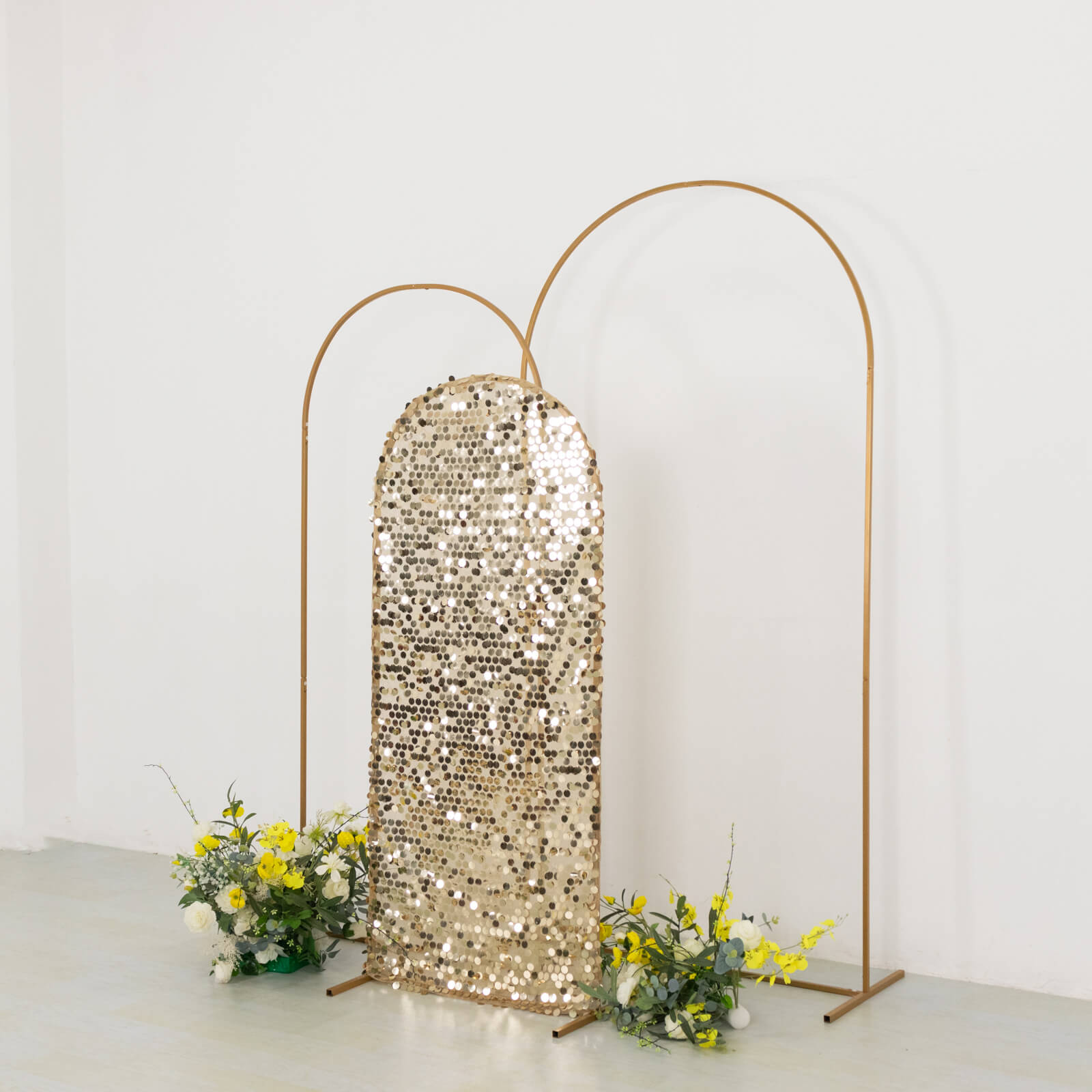 5ft Sparkly Champagne Sequin Fitted Cover for Round Top Wedding Arch - Ideal Decoration