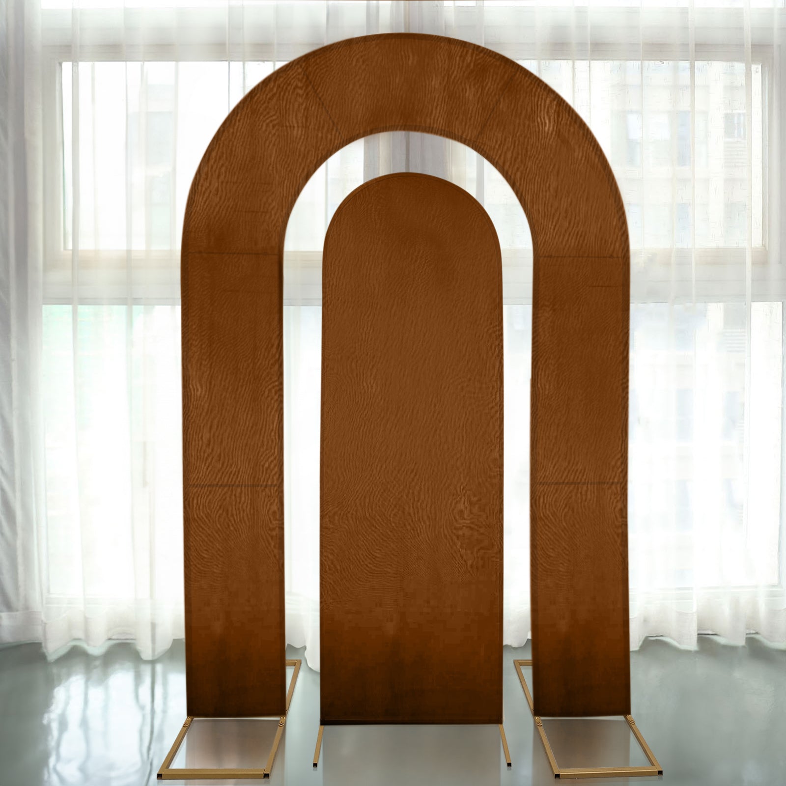 Exclusive Set of 2 Brown Spandex Fitted Covers for 6ft and 8ft Round Top & Double Arch Wedding Backdrop Stands