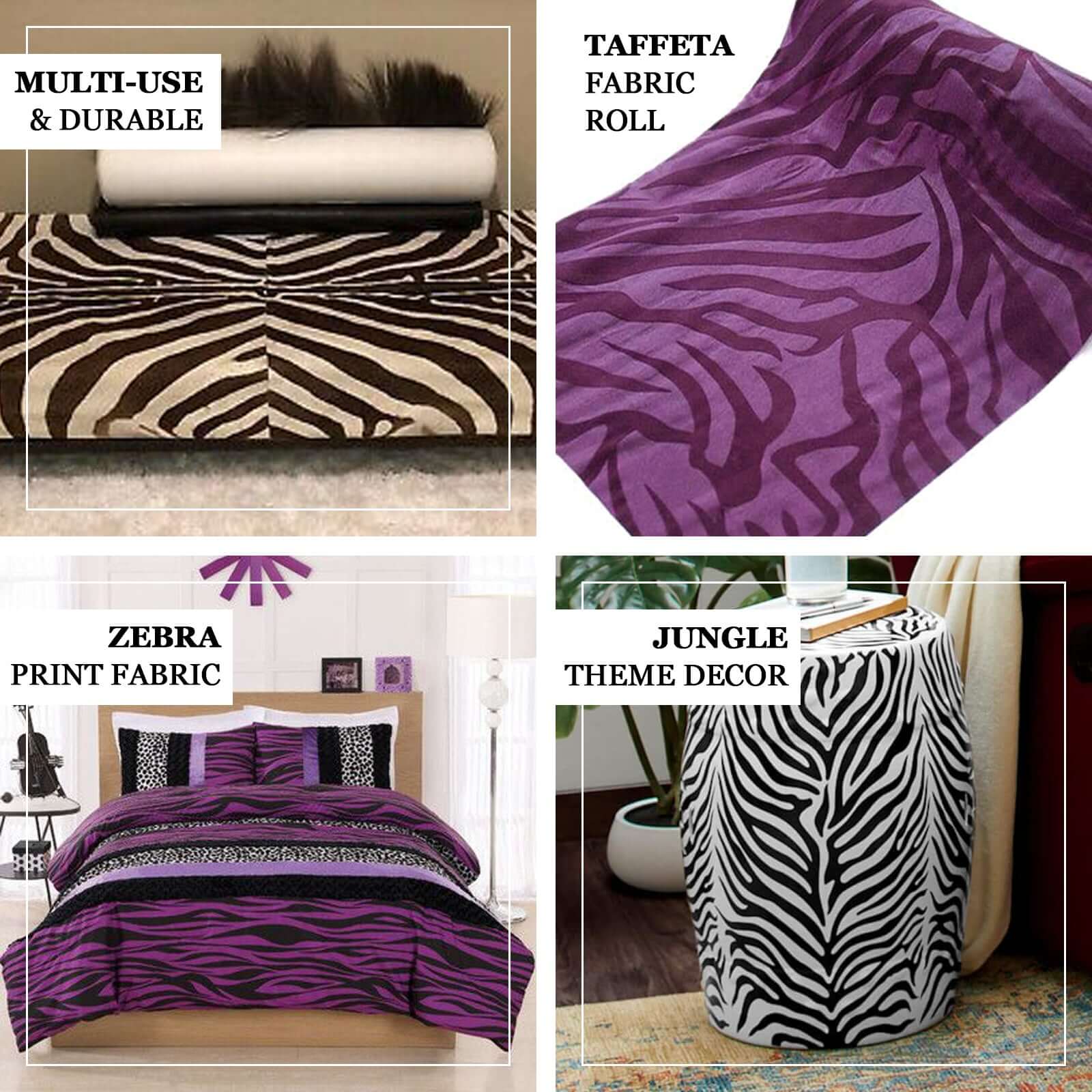 Hot Sale! 12-Foot Wide by 10-Yard Long Eggplant Zebra Animal Print Taffeta Fabric Roll for Party Decor