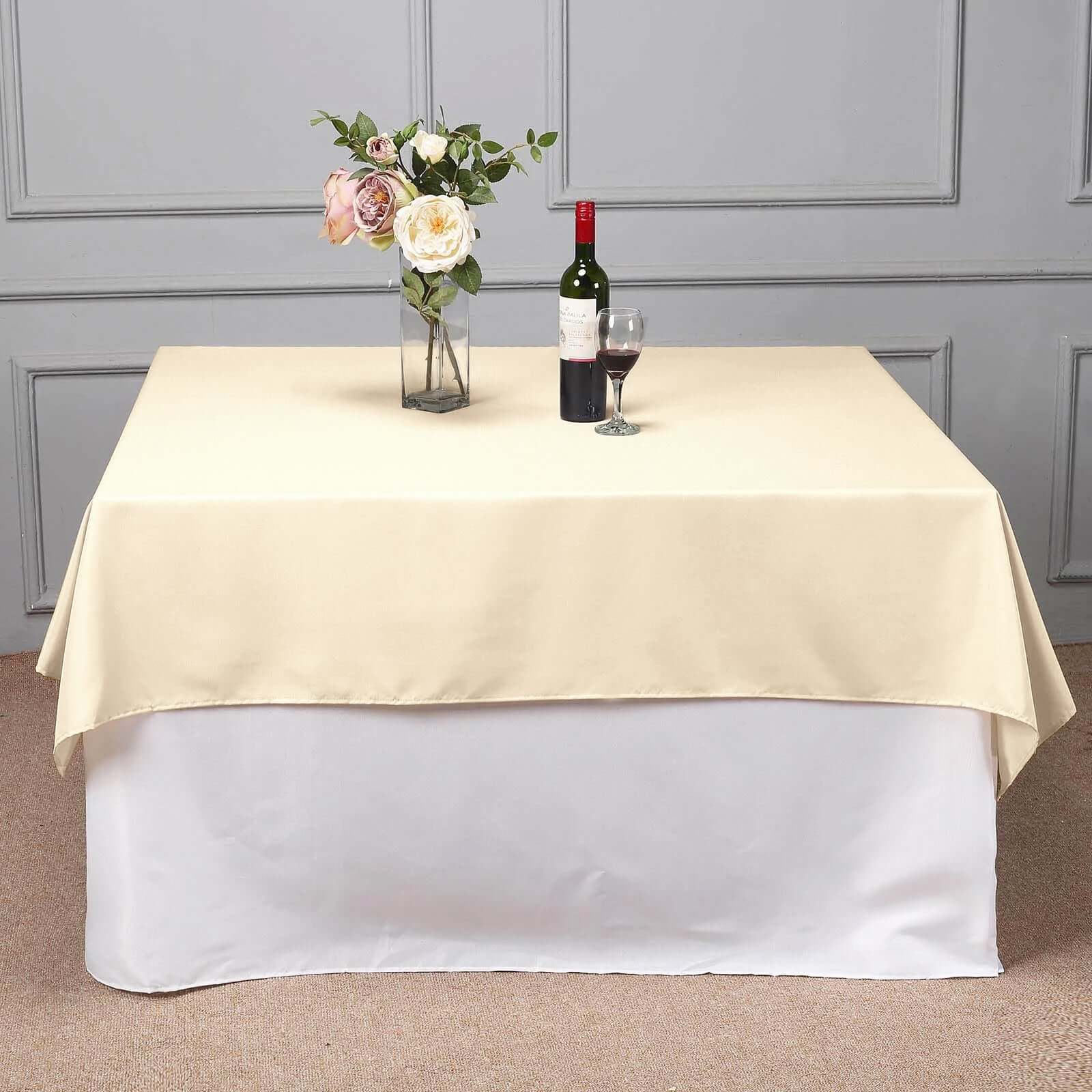 Beige 70x70 Polyester Square Tablecloth - Wrinkle-Resistant & Durable