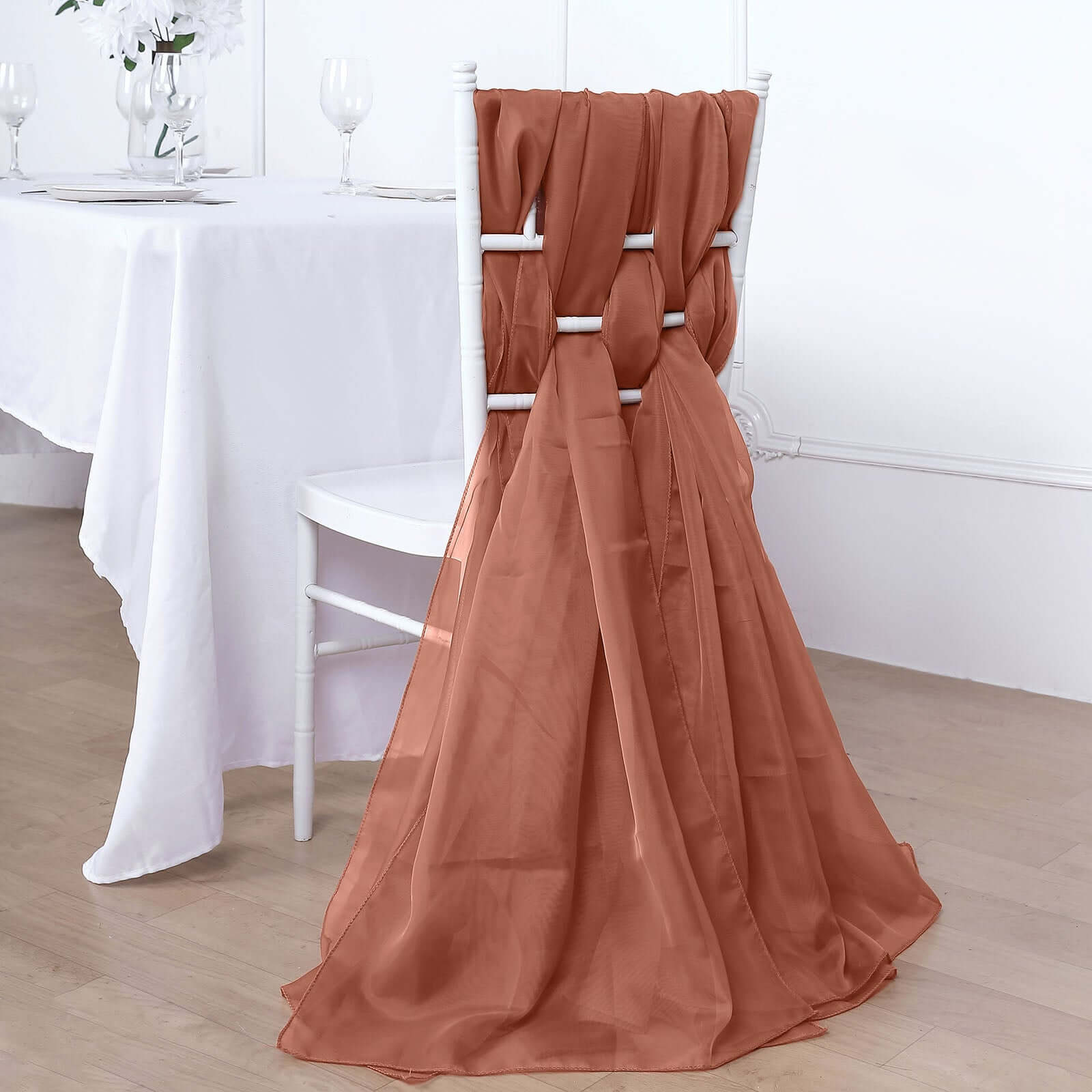 5-Pack Premium Chiffon Chair Decorations - Soft & Light Terracotta (Rust) Sashes, Great Value!