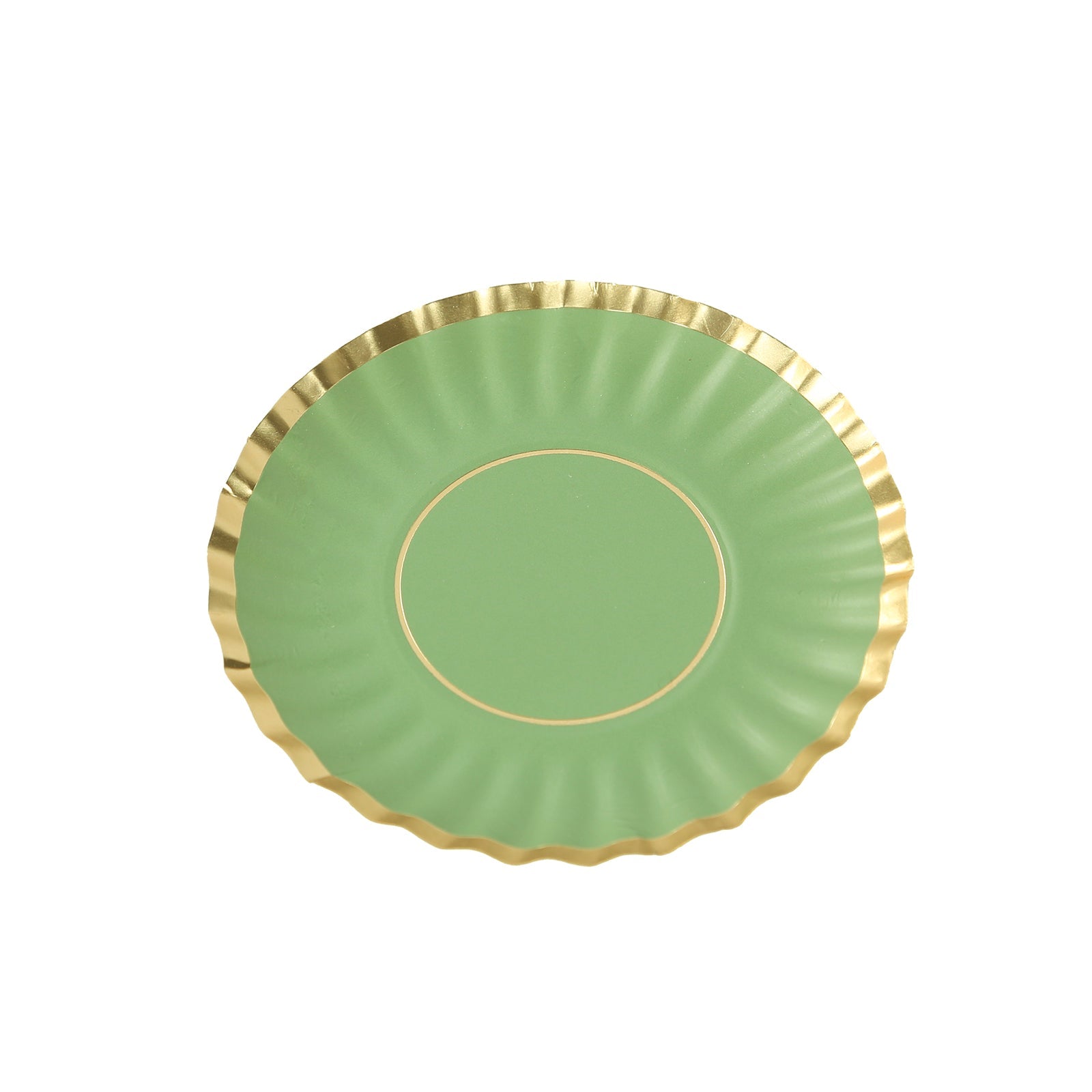 50-Piece Disposable 250GSM Mini Round Dessert Plates in Dusty Sage Green with Gold Scalloped Edge