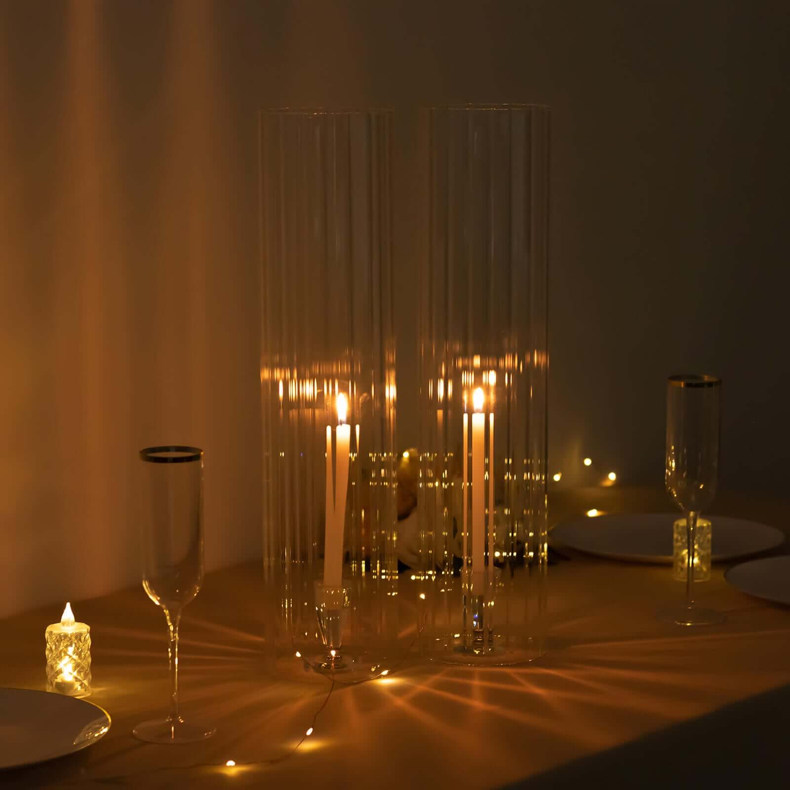 Hot Deal! 2-Pack 20" Clear Ribbed Glass Hurricane Shades for Stylish Candle Holders