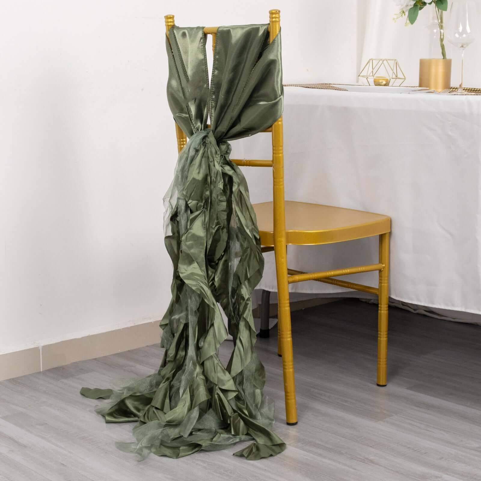 5-Piece Set of Dusty Sage Green Chiffon Satin Chair Sashes - Easy Install for Events