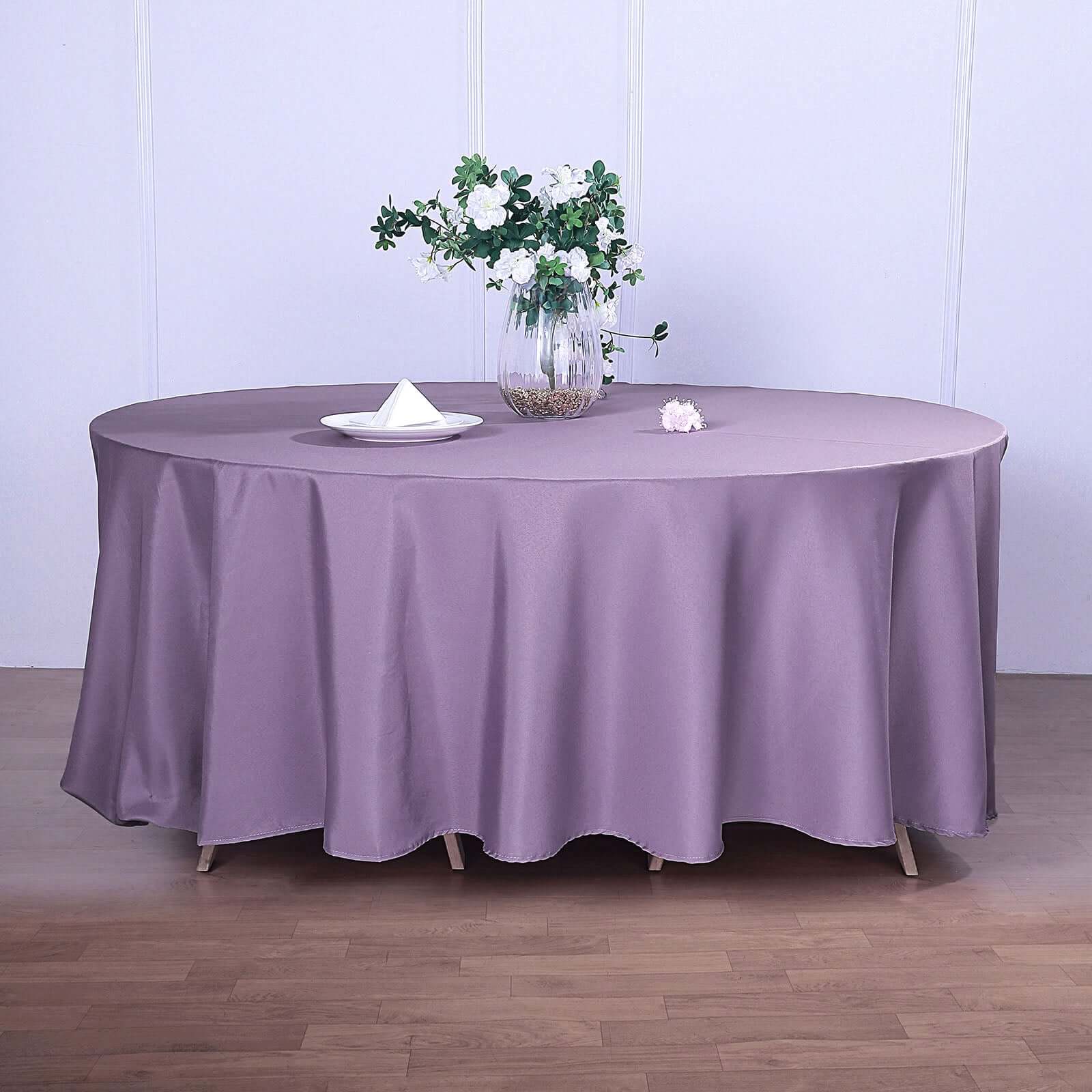 Seamless Wrinkle-Resistant Violet Amethyst 120' Polyester Round Tablecloth - Ideal for Events