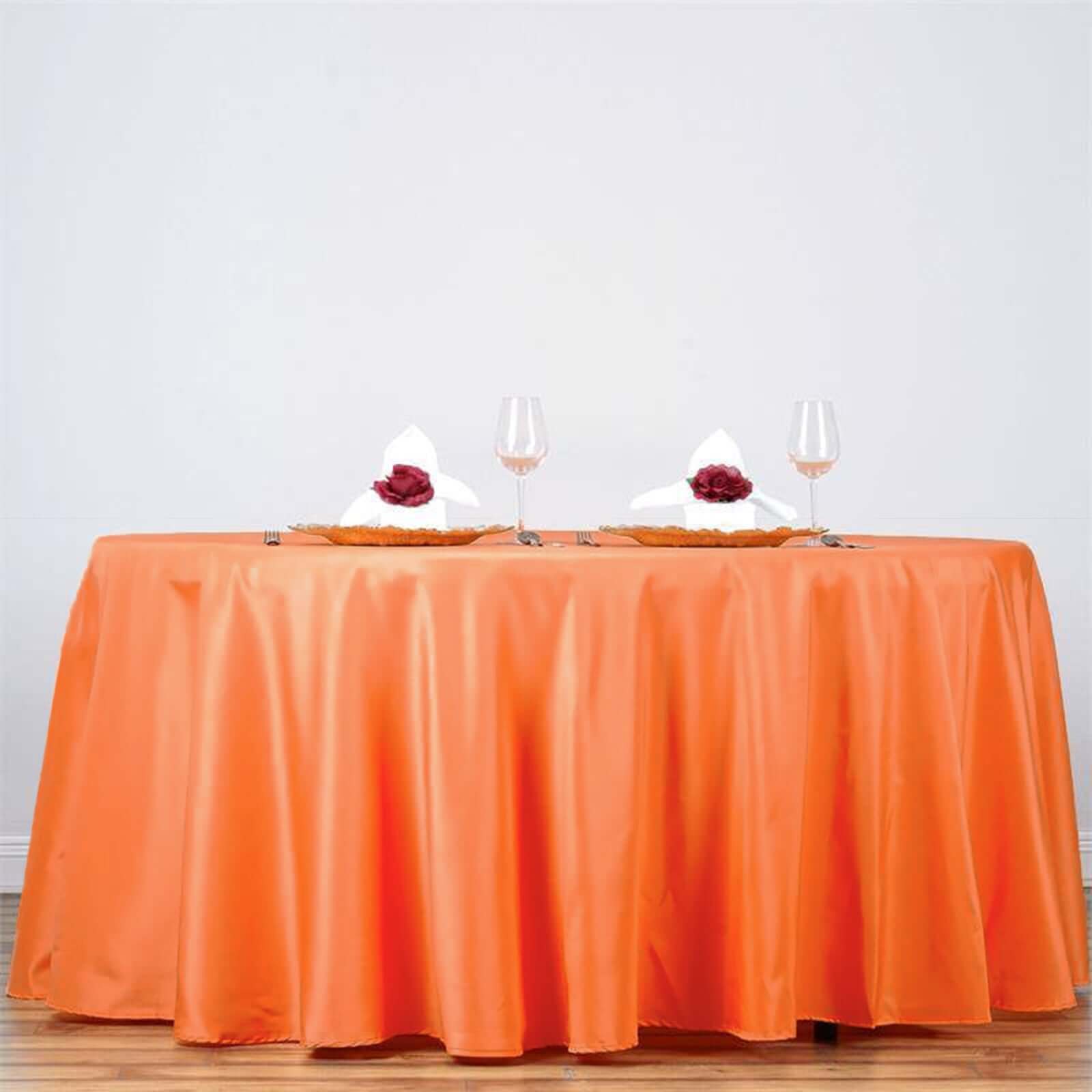 Hot Sale! 132-Inch Orange Seamless Polyester Round Tablecloth for Various Events