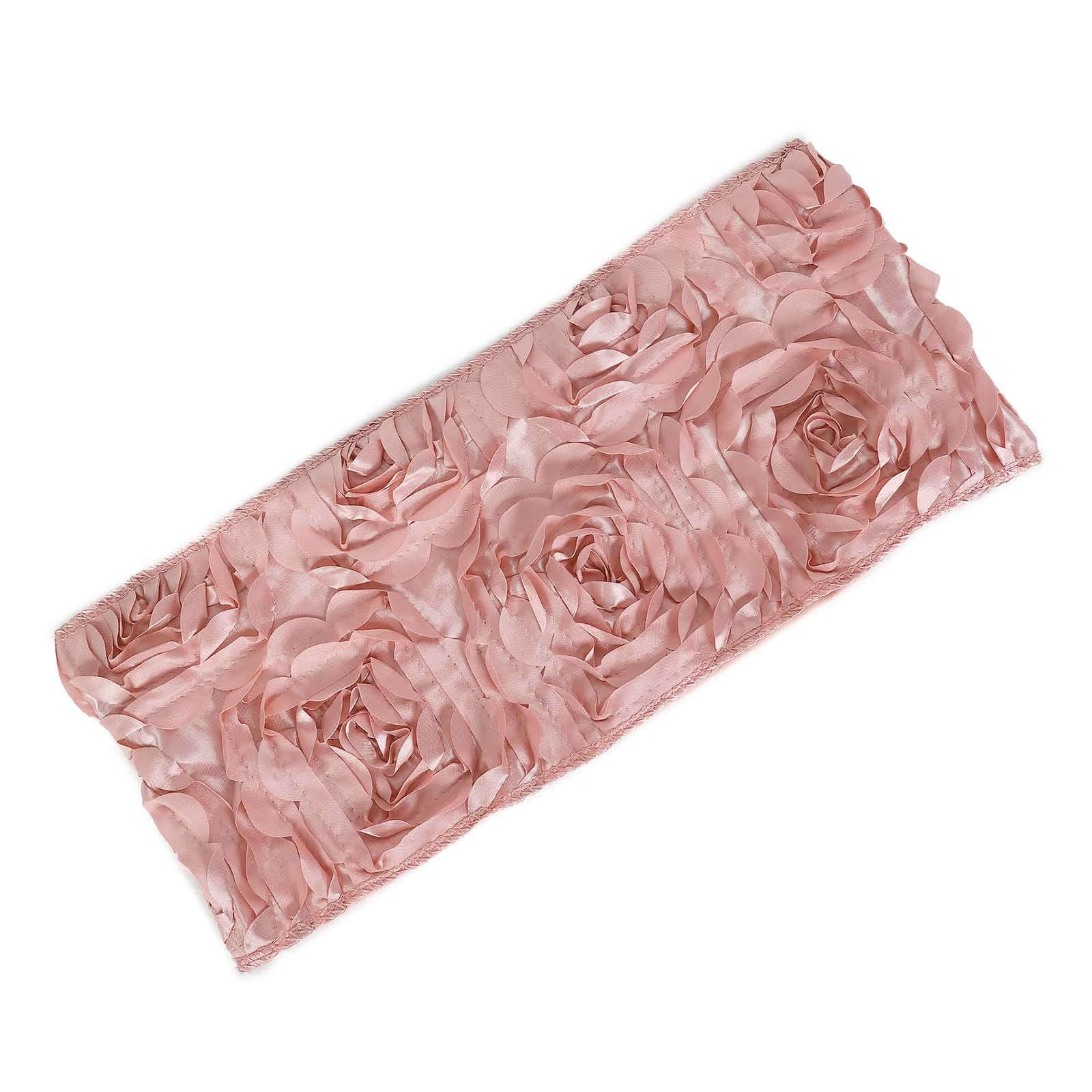 Hot Deal! 5-Piece Set of Dusty Rose Satin Spandex Chair Sashes with Rosette Design, 6x14