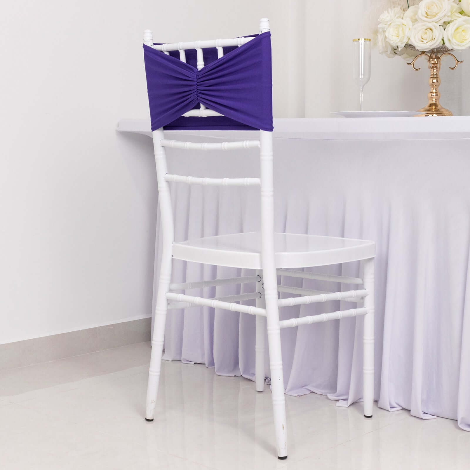 Hot Deal! 5-Pack Purple Ruffled Spandex Chair Sashes - Wide & Easy Stretch Bands