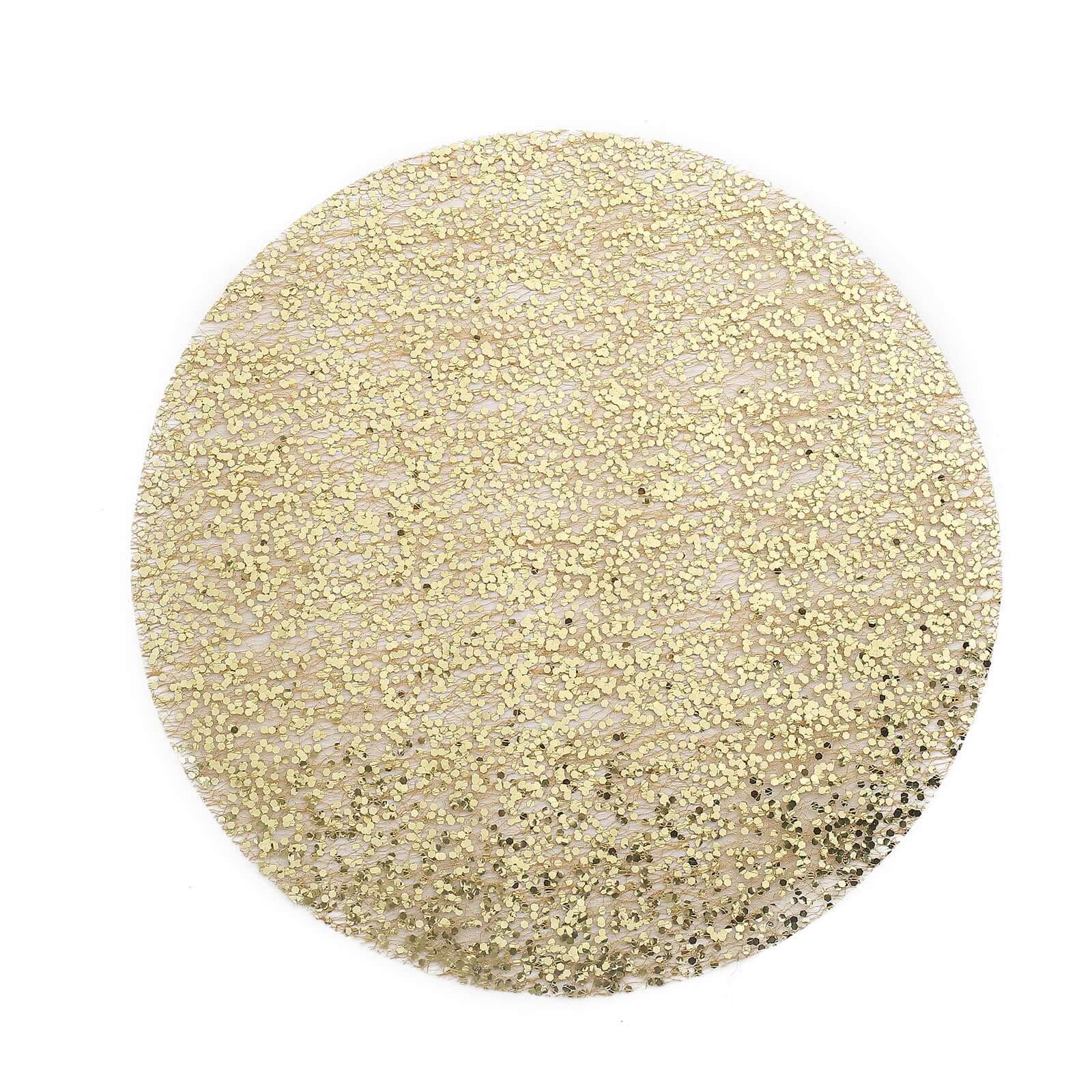 10-Piece Set of Disposable, Dust-Free Metallic Gold Sequin Round Table Placemats, 13 Inches