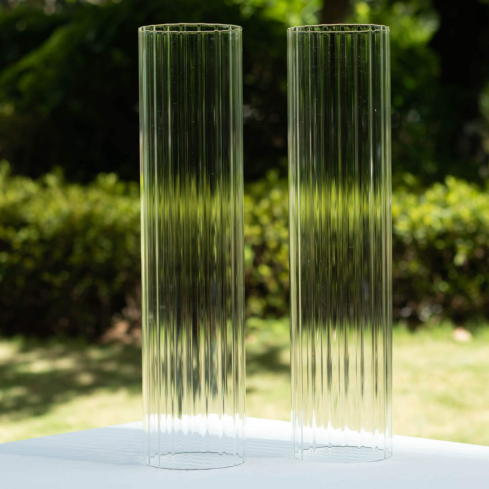 Hot Deal! 2-Pack 20" Clear Ribbed Glass Hurricane Shades for Stylish Candle Holders