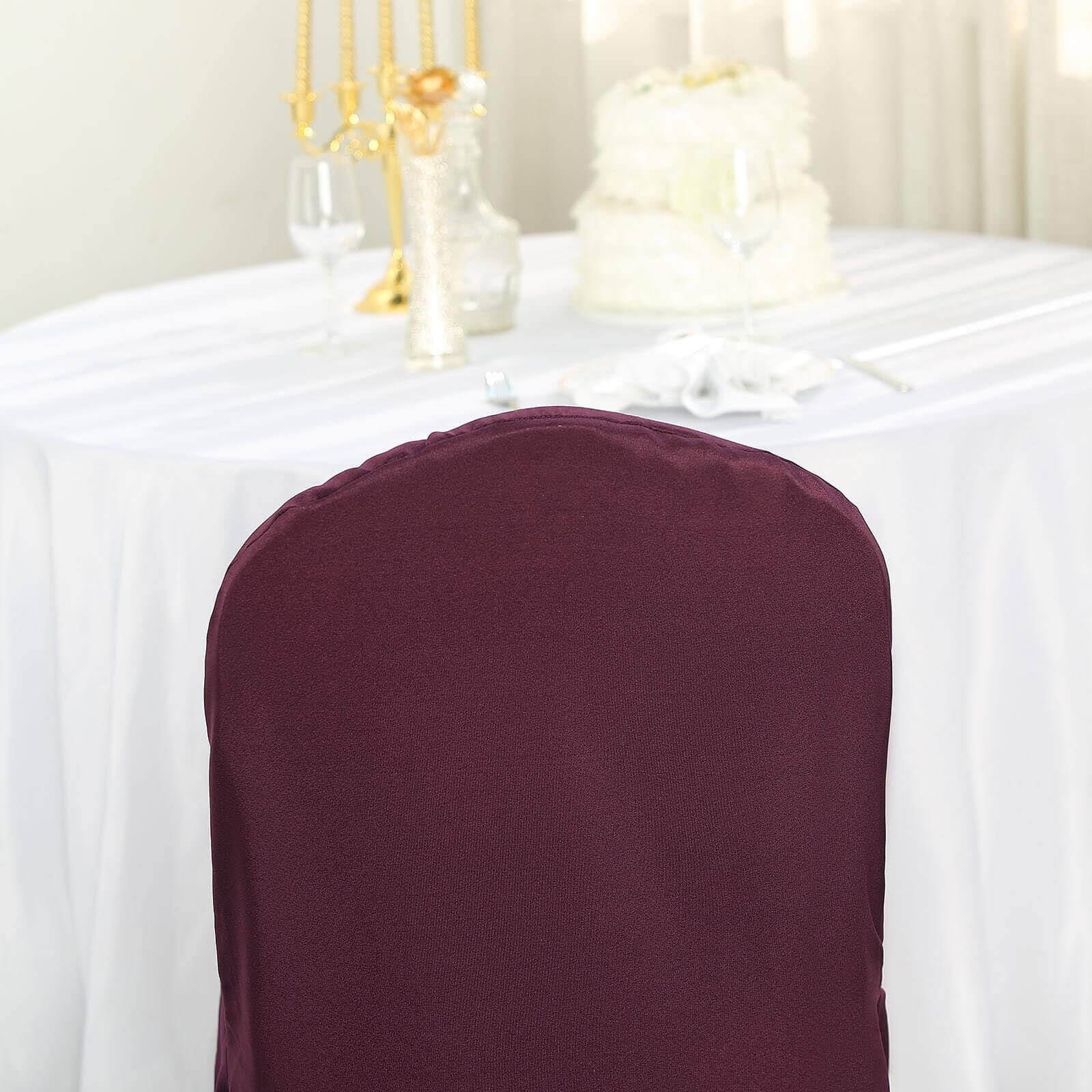 10-Pack Burgundy Polyester Chair Covers for Banquet Chairs - Stain-Resistant & Reusable
