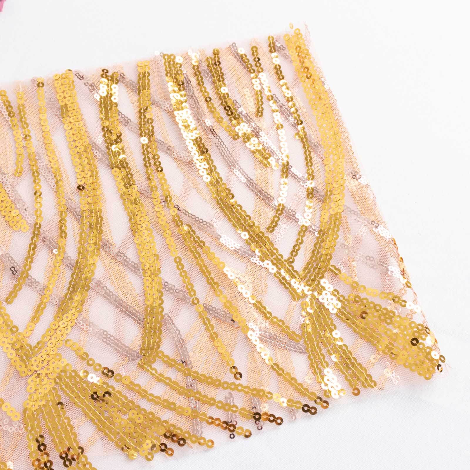 5-Pack Rose Gold/Gold Chair Sash Bands with Wave Embroidered Sequins - Sparkly Deal