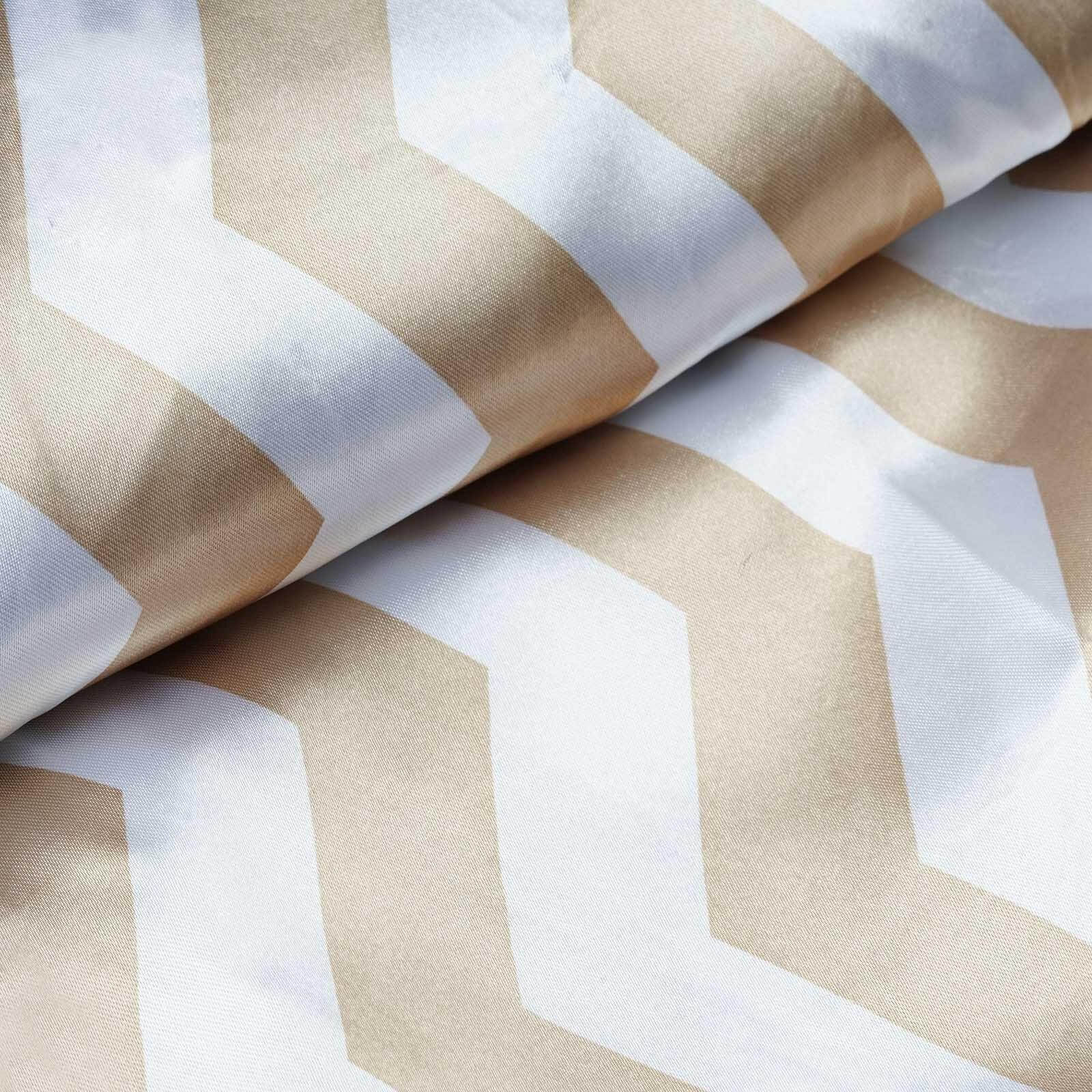 Hot Deal! 54-Inch Wide, 10-Yard Champagne White Zig Zag Chevron Print Satin Fabric Roll for DIY Crafts
